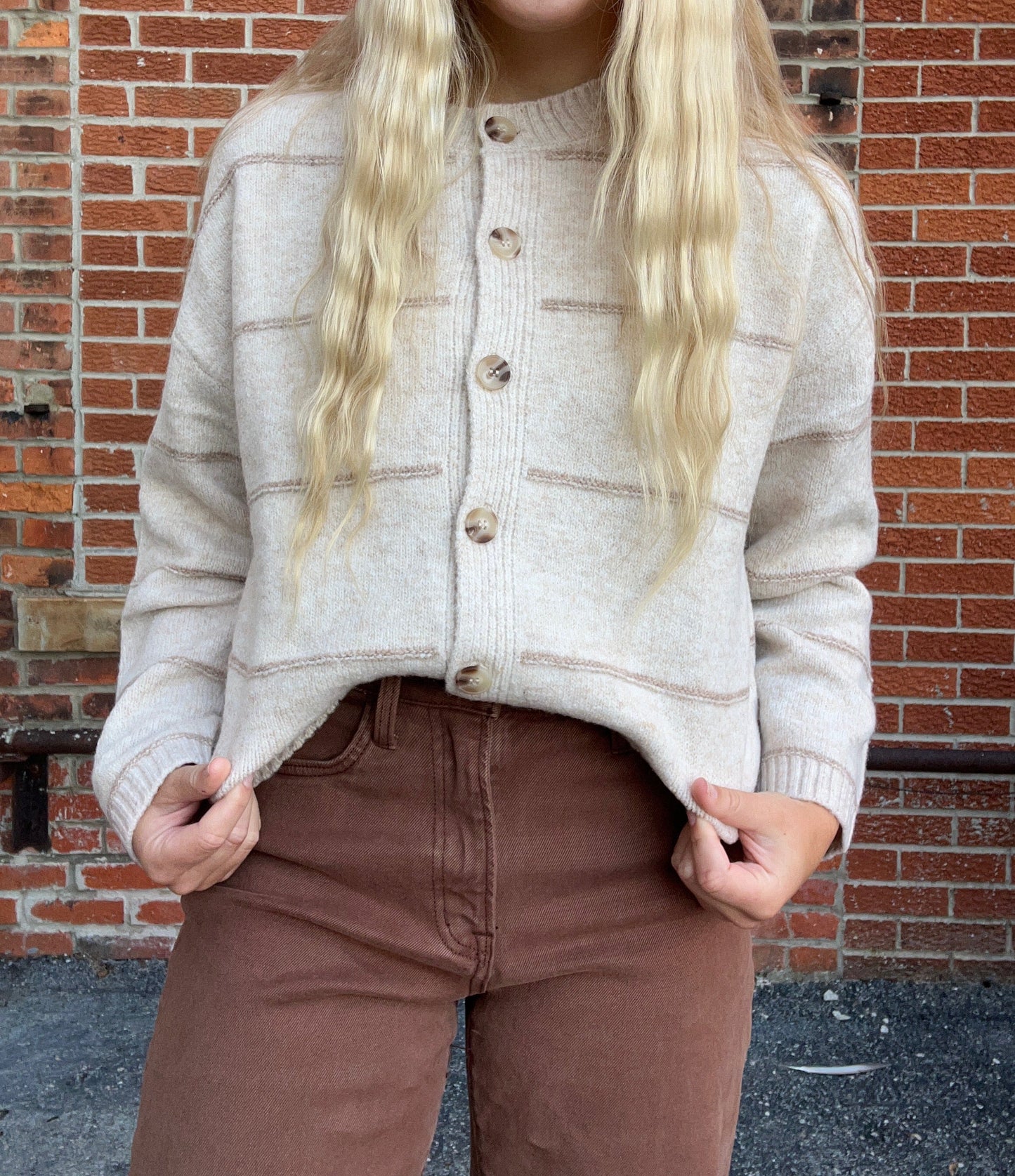 The Andi Oatmeal Stripe Button Down Cardigan