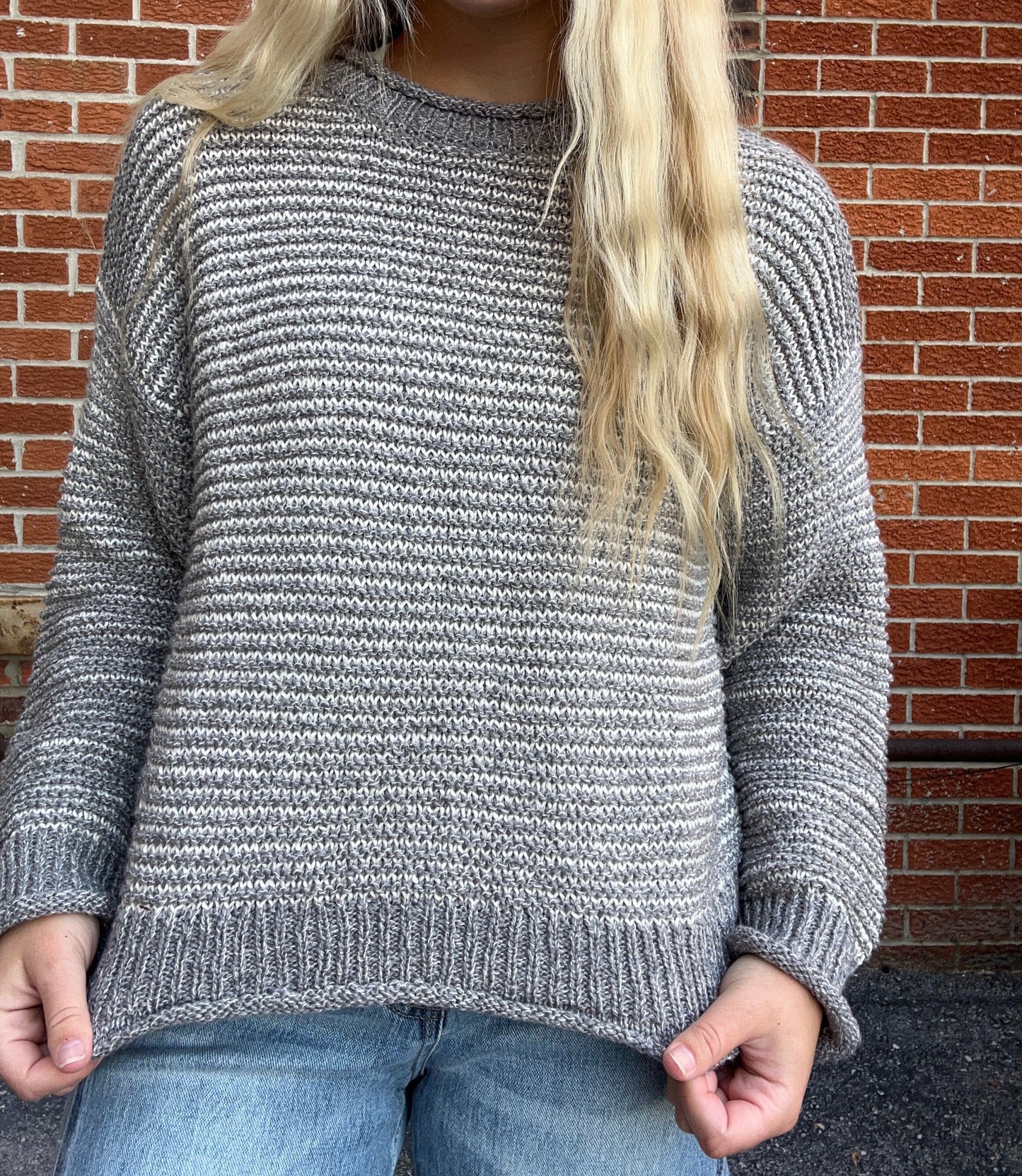 The Quincey Striped Raw Edge Long Sleeve Knit Sweater