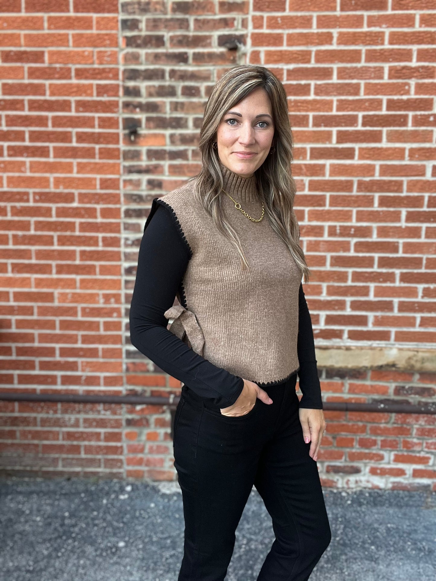 The Keely Mock Neck Tie Sweater