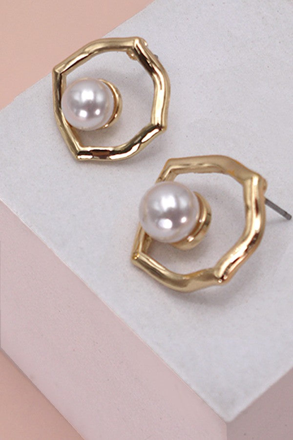 Irregular Square Pearl Stud Earrings