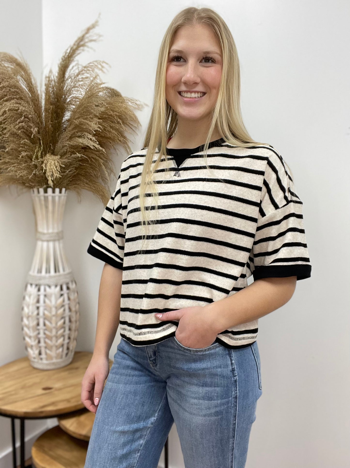 The Gwenn Oversized Striped Knit Short Sleeve