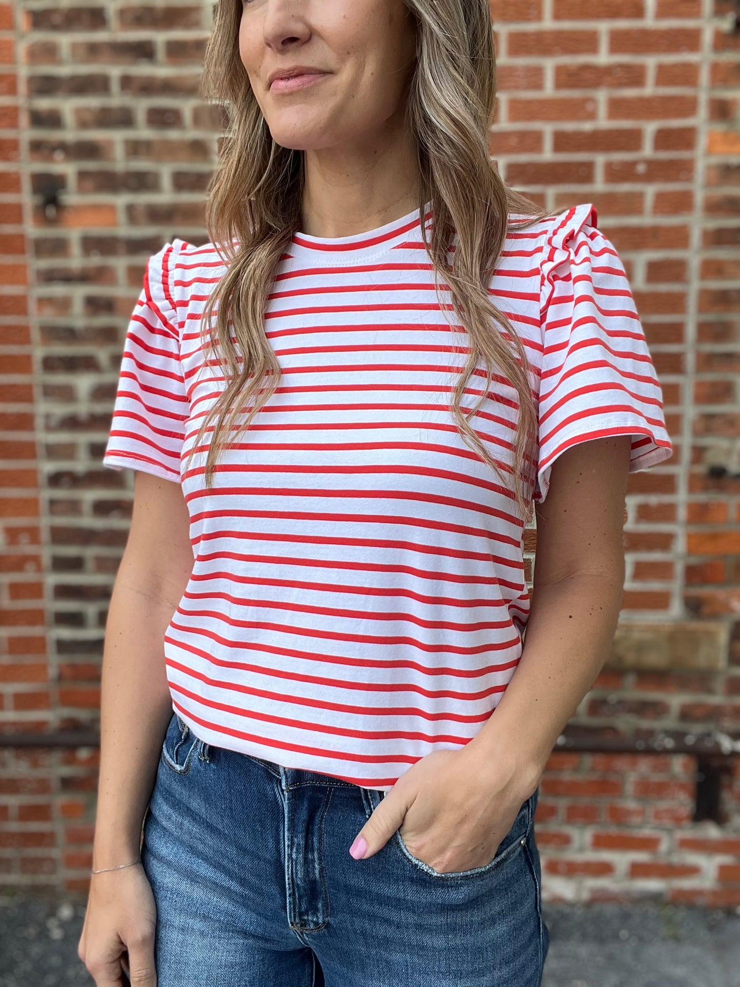 The Odelia Coral Striped Top
