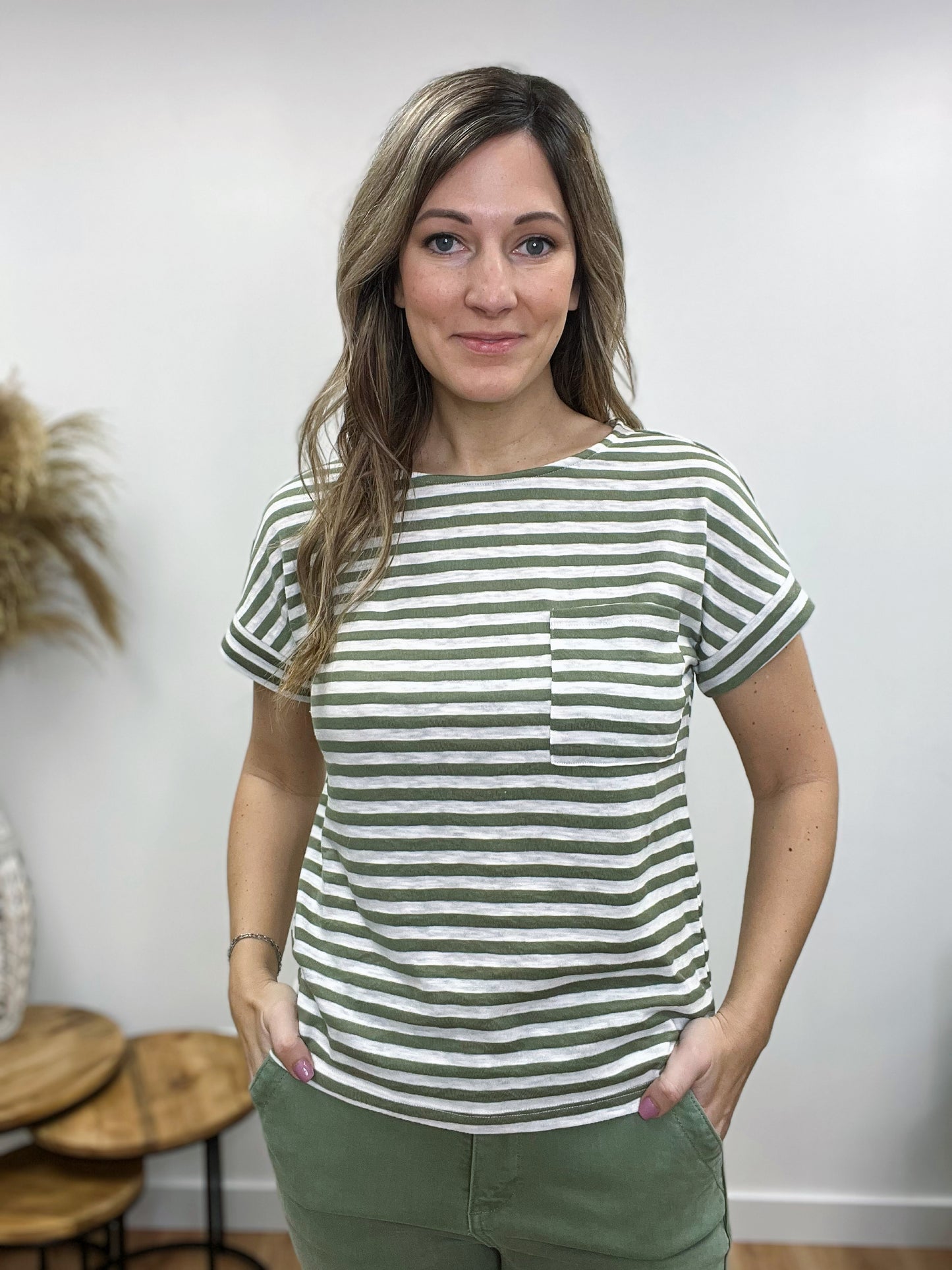 The Kayleigh Spring Olive Striped Top