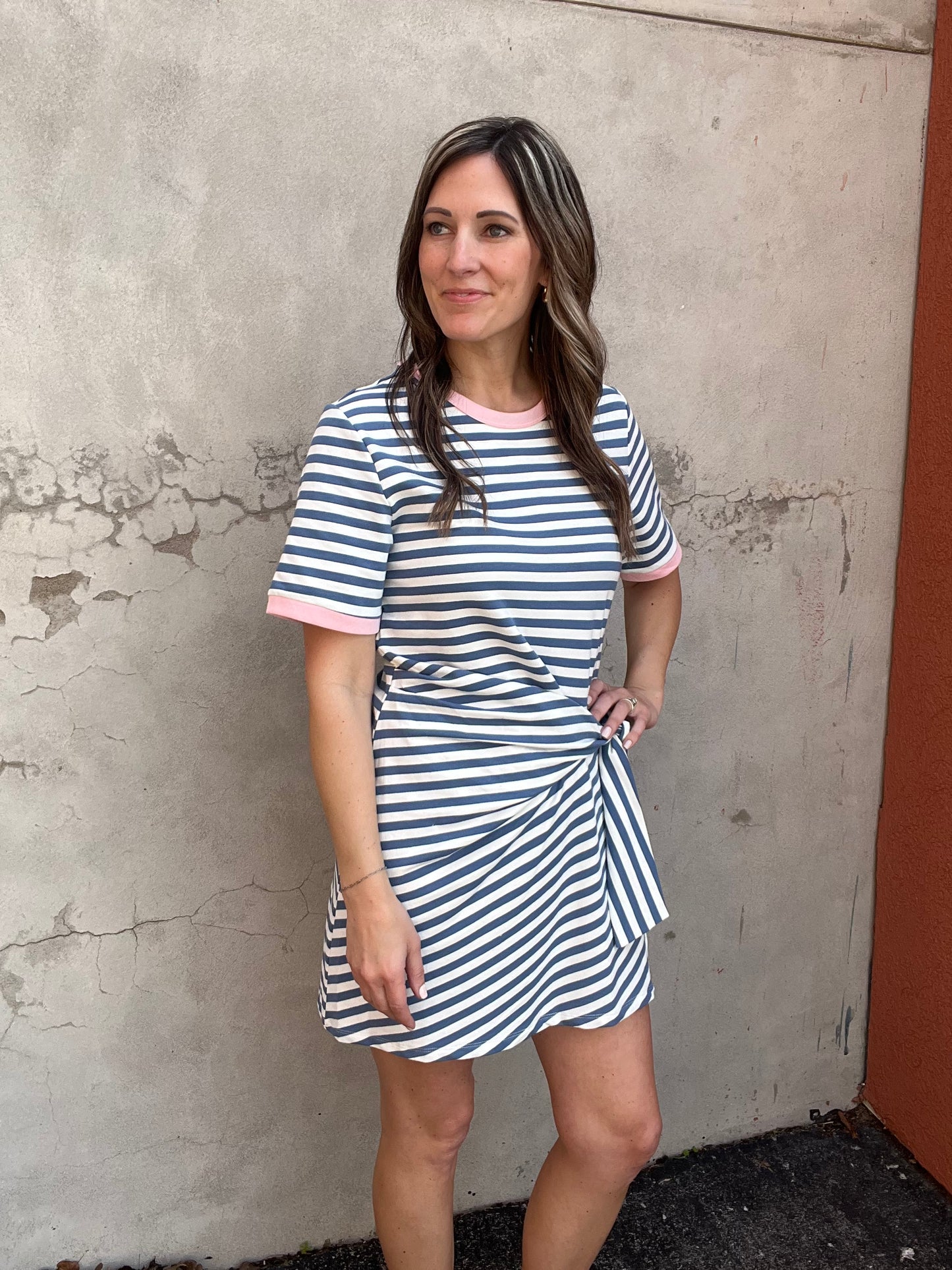 The Odette Coastal Stripe Side Tie Mini Dress