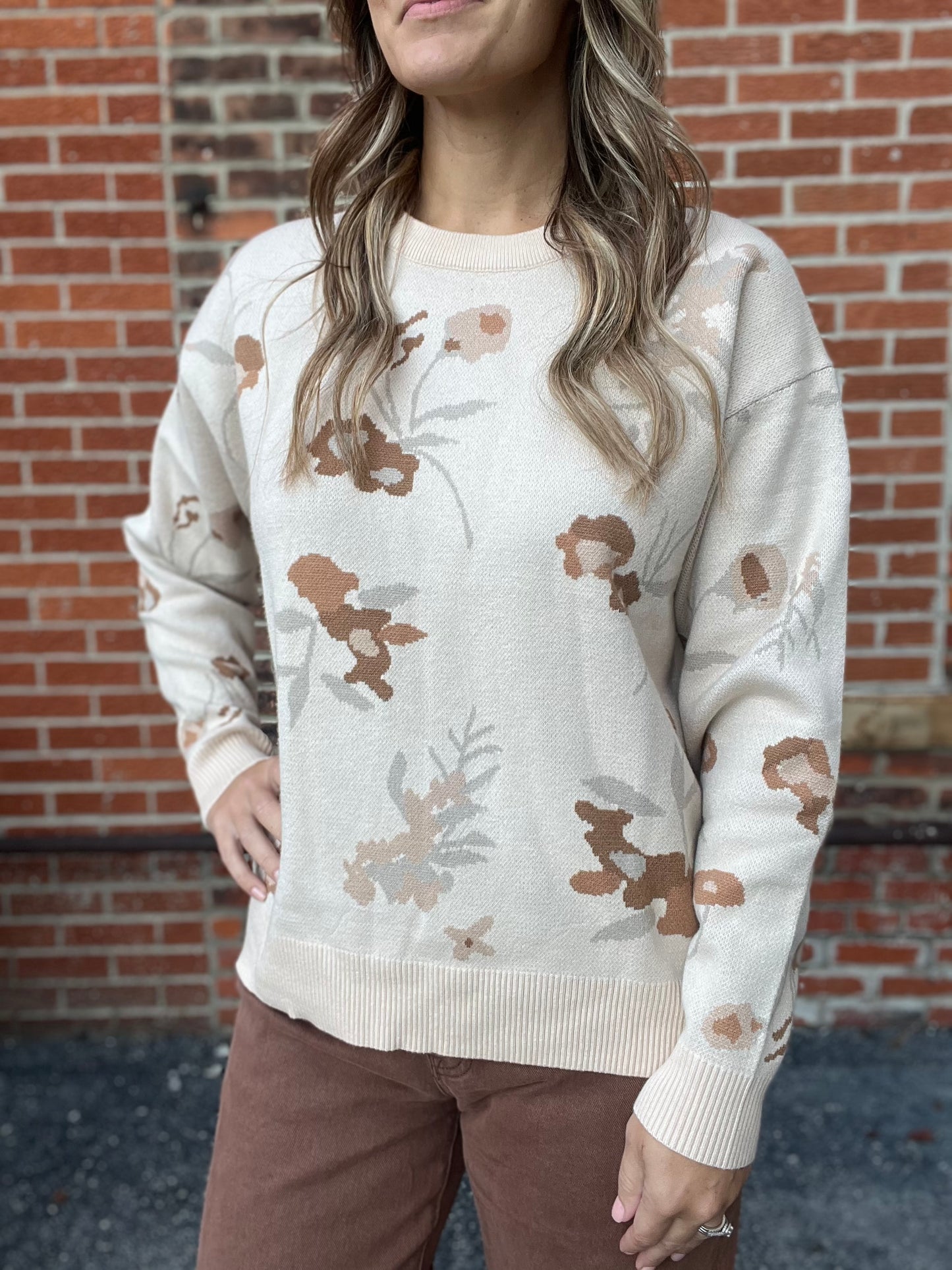 The Klara Floral Taupe Sweater
