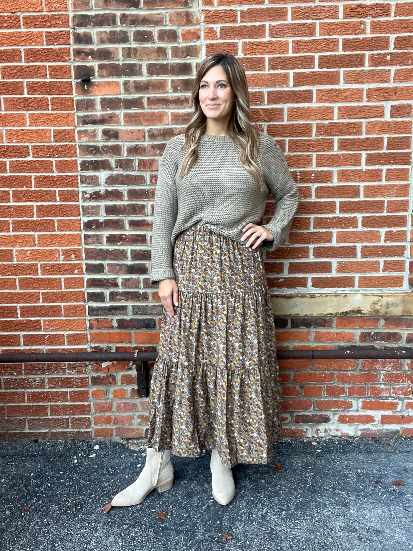 The Sarell Brown Floral Maxi Skirt