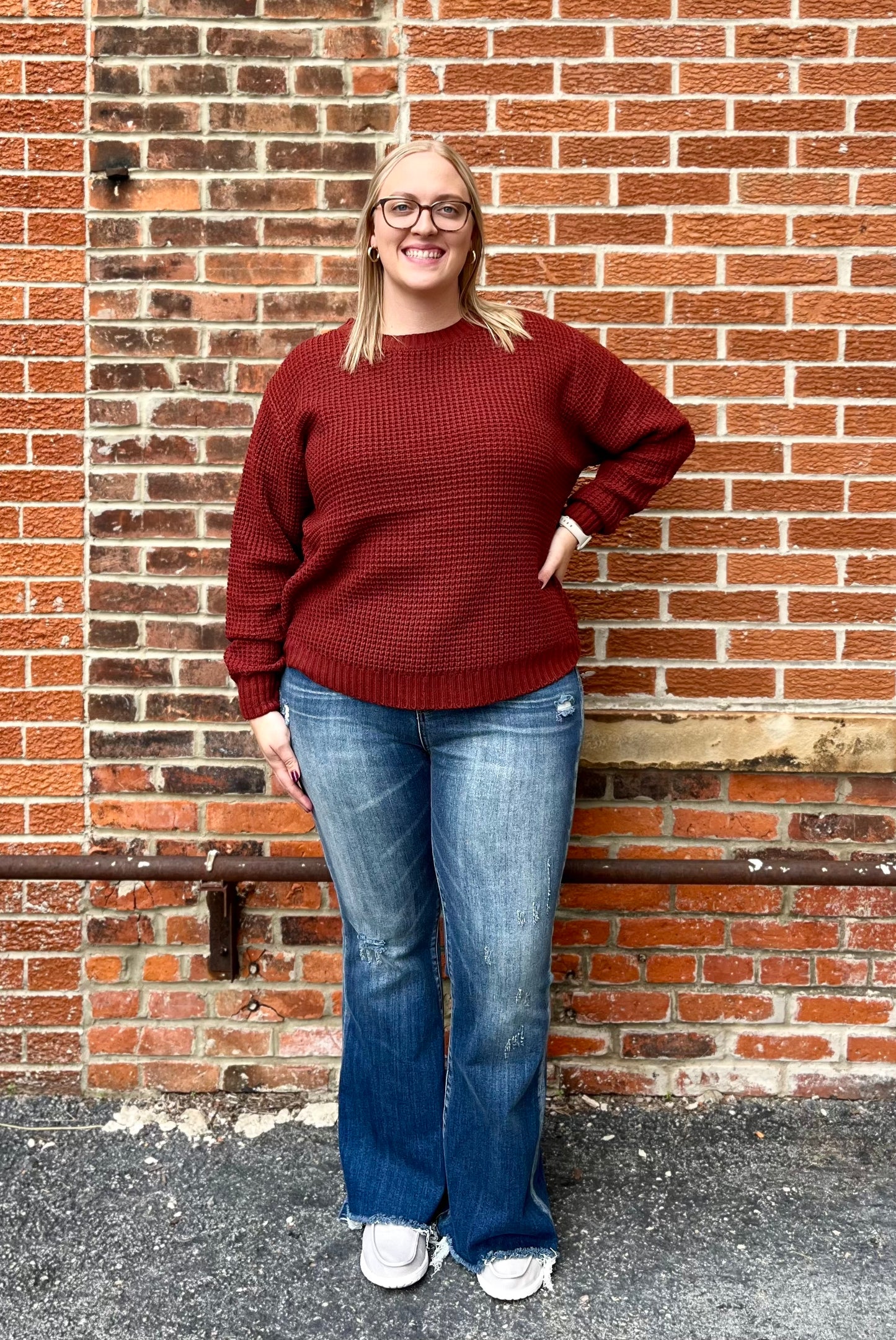 The Tamara Rust Curvy Waffle Knit Sweater