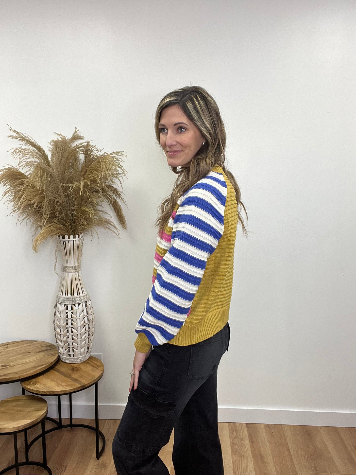 The Amara Color Block Stripe Sweater