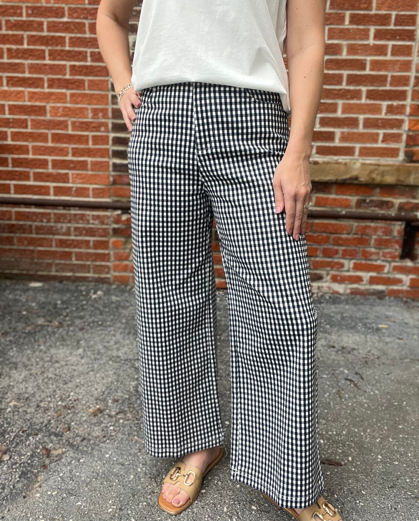 The Lenora Gingham Navy Pants