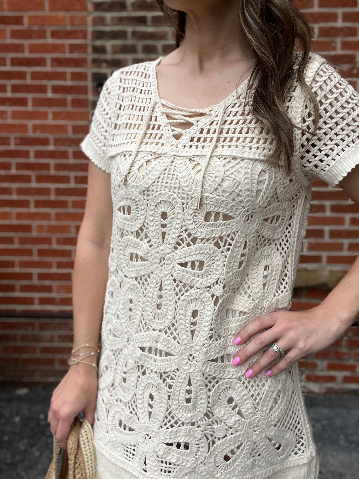 The Isla Ivory Crochet Floral Mini Dress