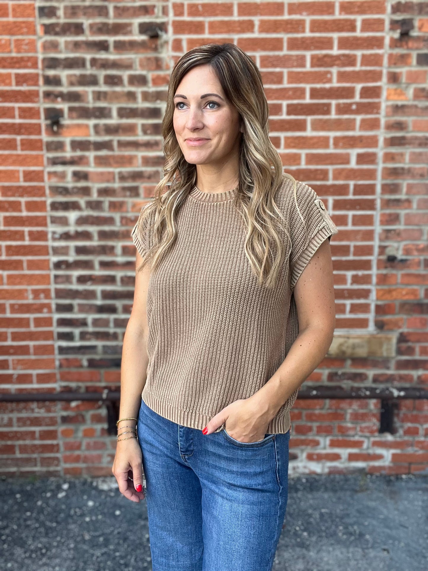 The Aura Short Sleeve Mocha Sweater