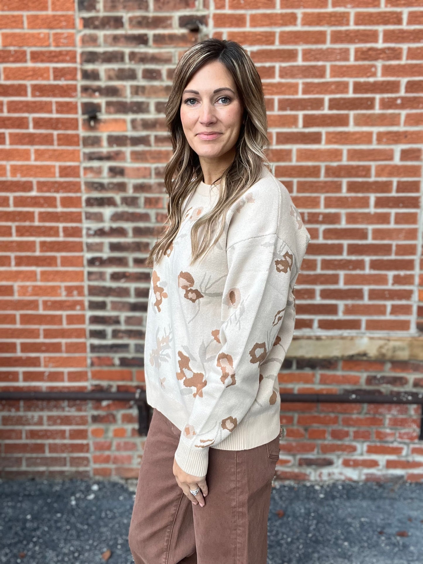 The Klara Floral Taupe Sweater