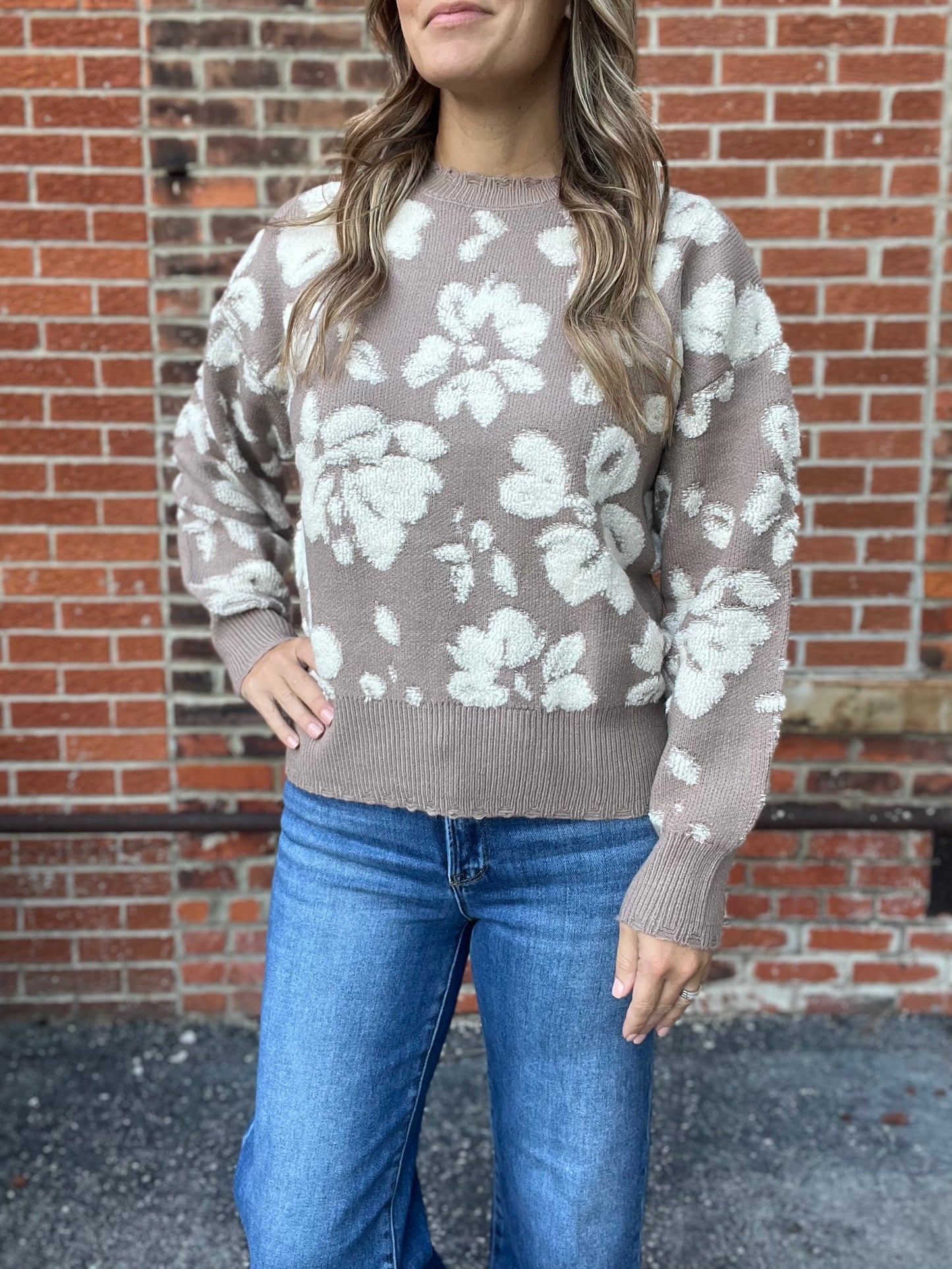 The Rori Floral Distressed Terry Knit Sweater