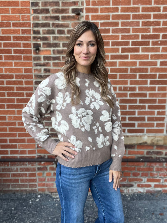 The Rori Floral Distressed Terry Knit Sweater