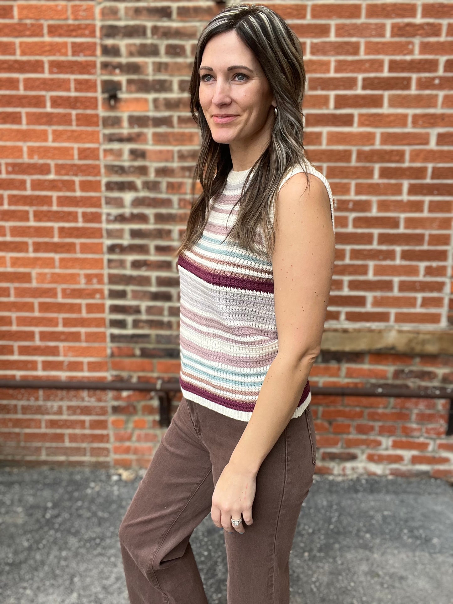 The Bayleigh Wine Striped Crochet Top