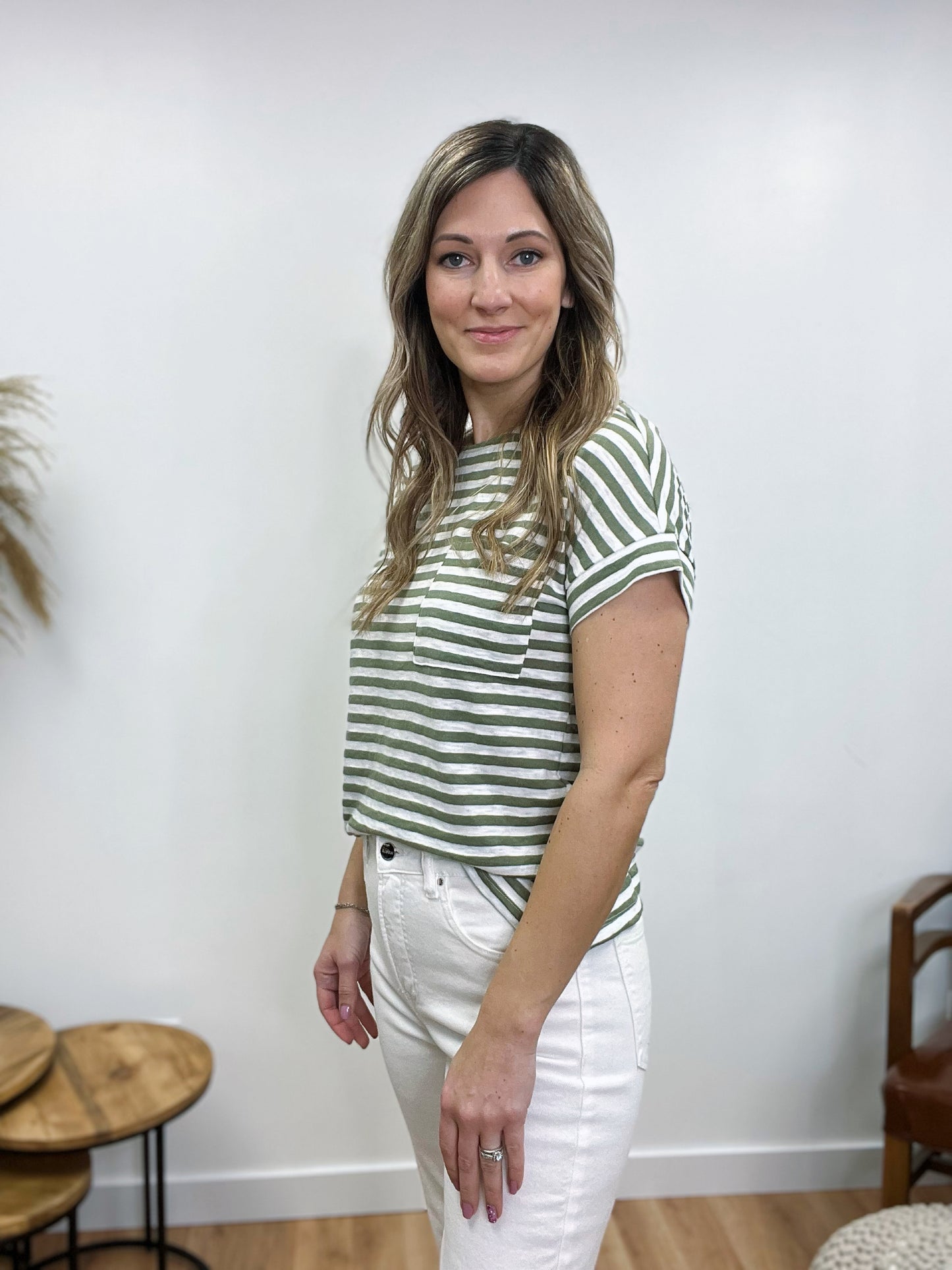 The Kayleigh Spring Olive Striped Top