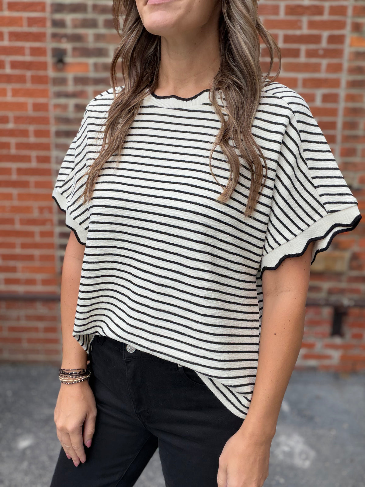 The Paityn Stripe Short Sleeve Knit Top