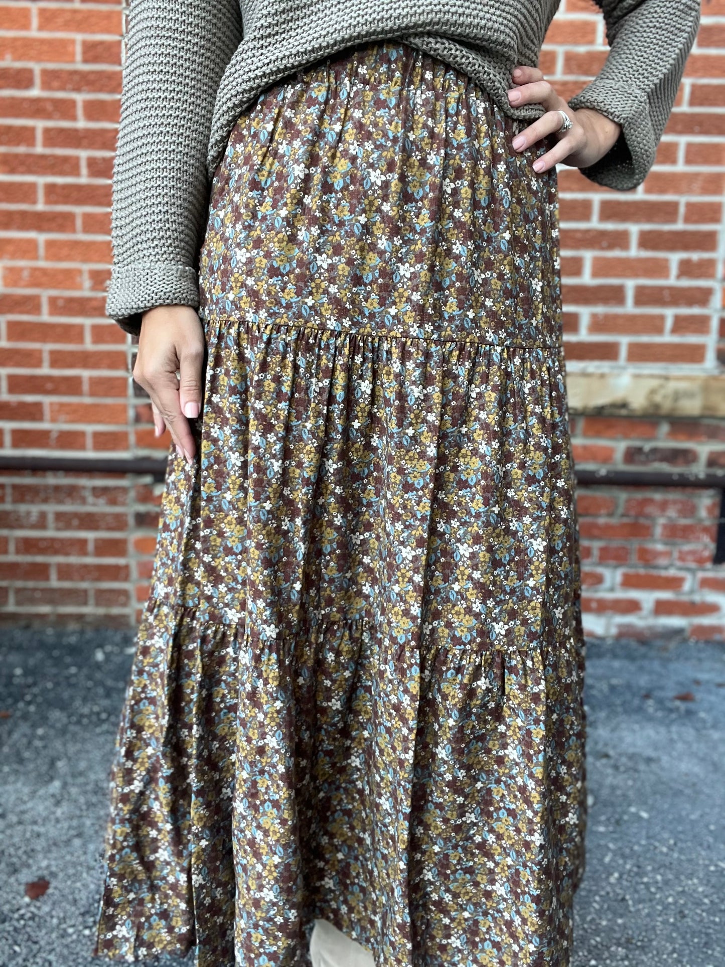 The Sarell Brown Floral Maxi Skirt