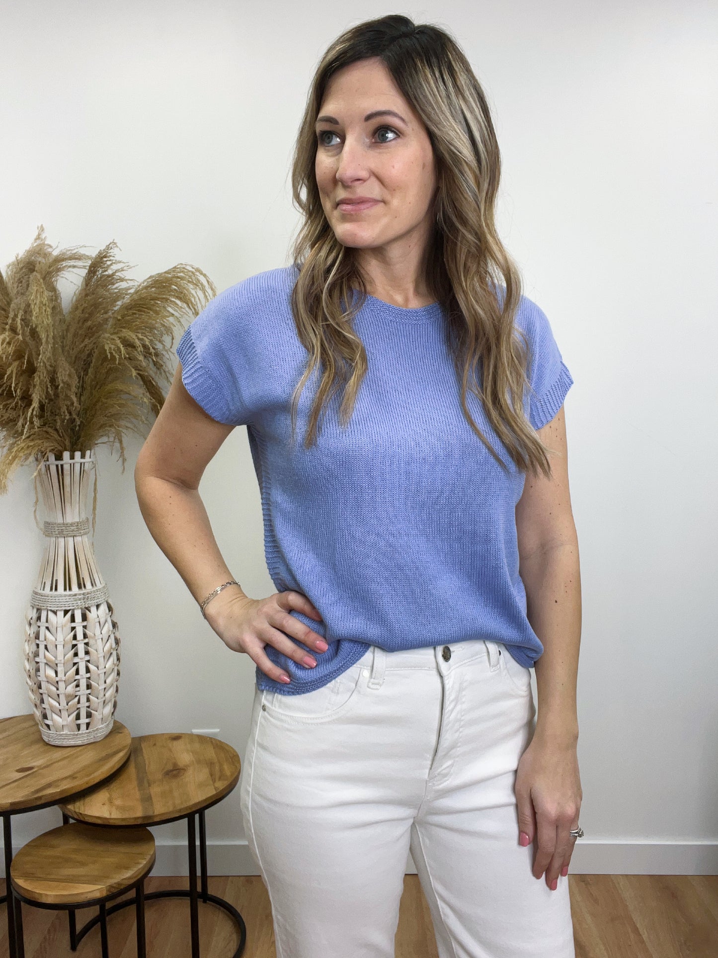 The Anya Boat Neck Short Sleeve Knit Sweater