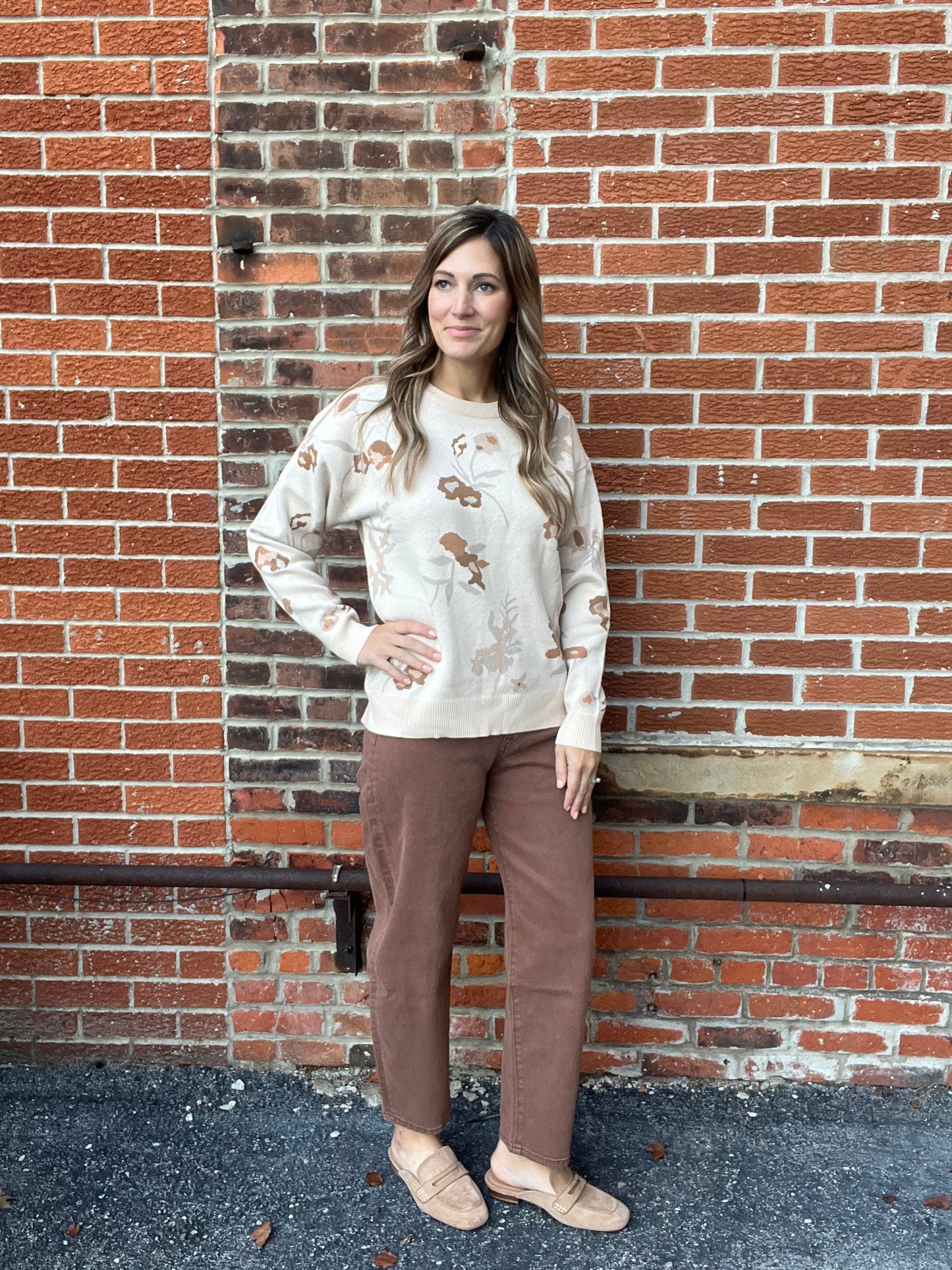 The Klara Floral Taupe Sweater