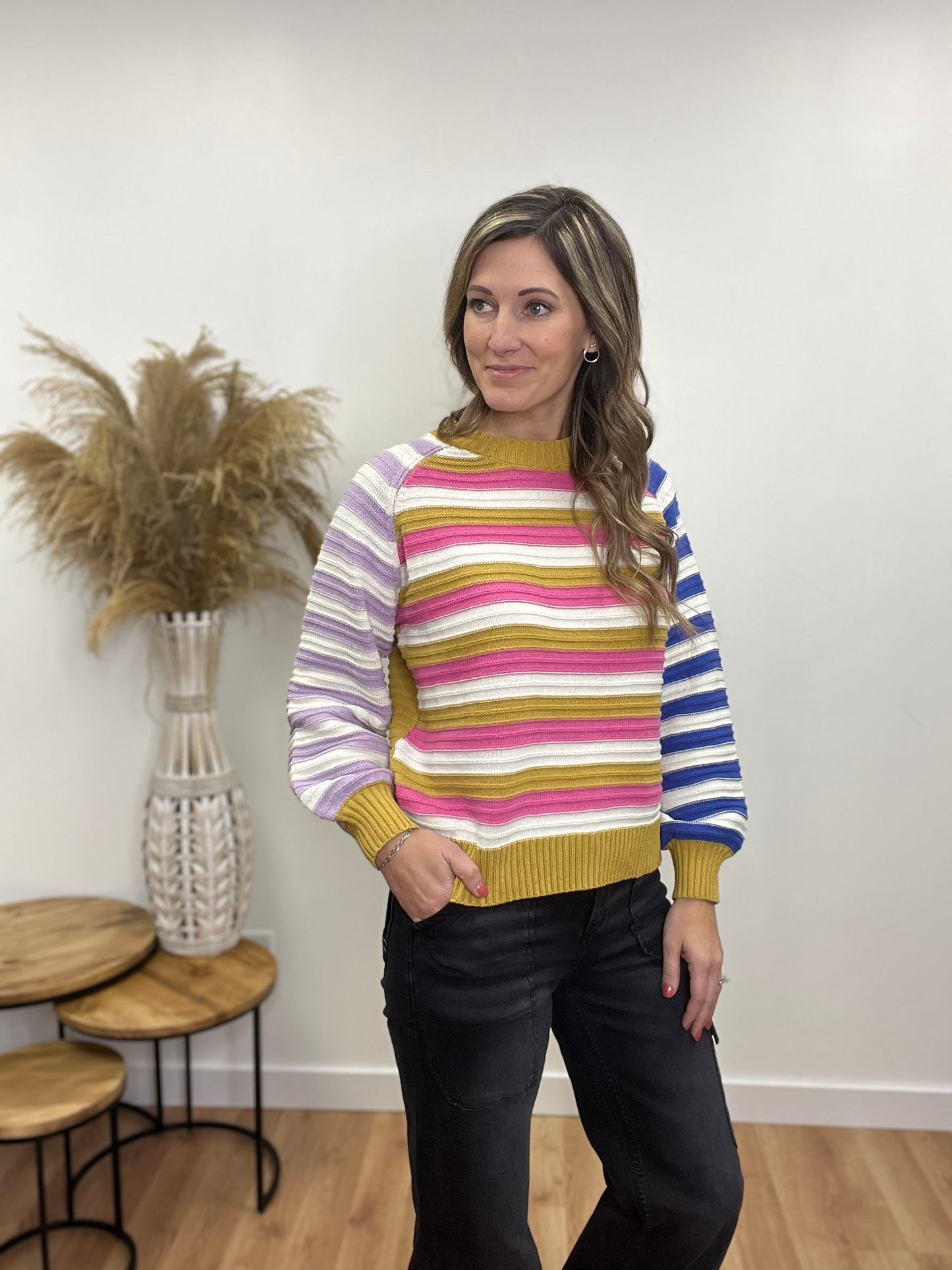 The Amara Color Block Stripe Sweater