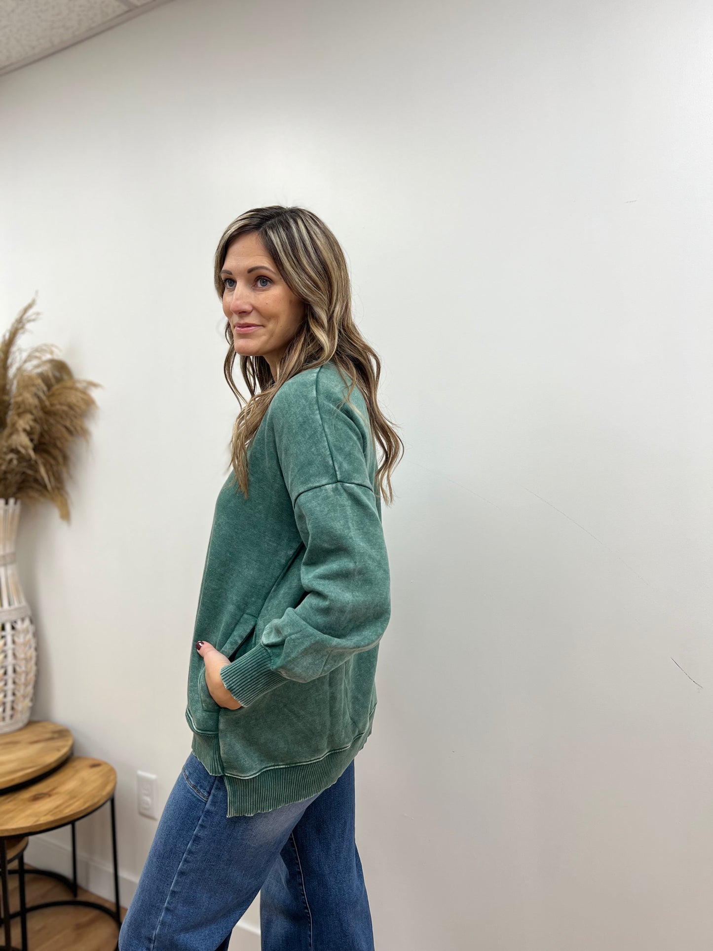 The Wells Acid Wash Green Sweatshirt