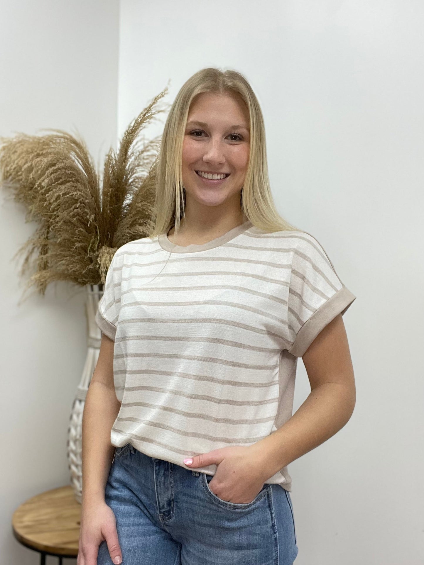 The Sophia Contrast Back Striped Tee