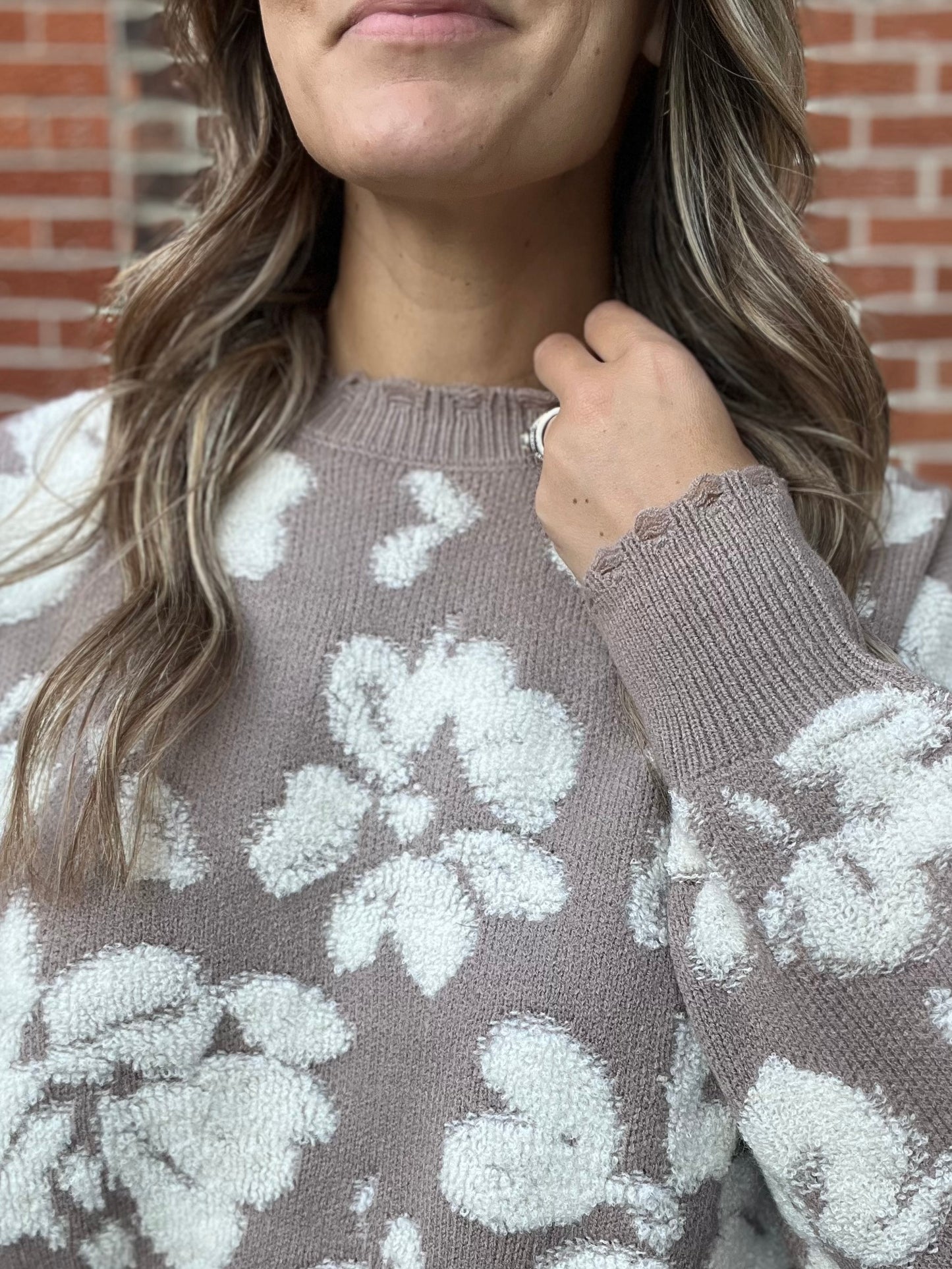 The Rori Floral Distressed Terry Knit Sweater