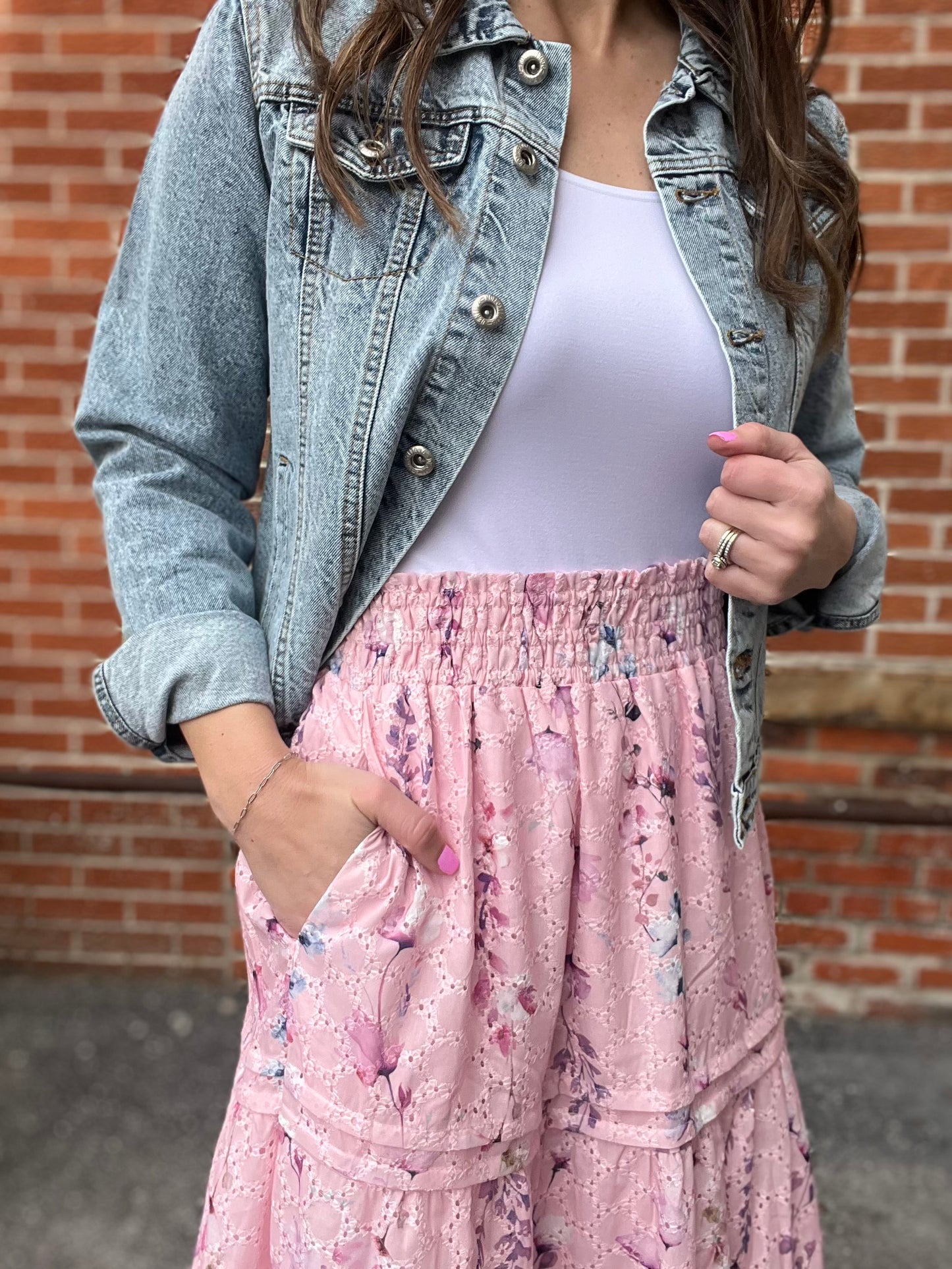 The Gretchen Pink Floral Textured Skirt