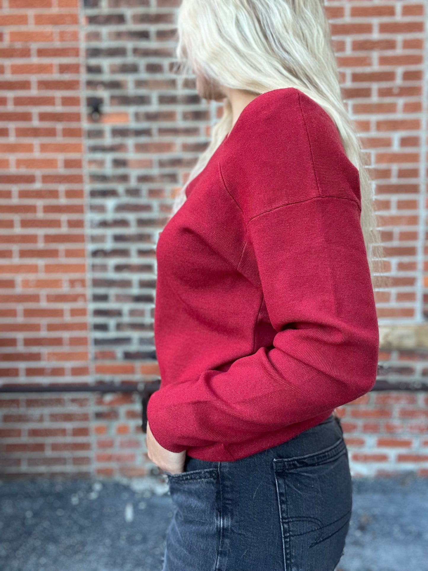 The Carwyn Burgundy Asymmetric Neck Long Sleeve Sweater