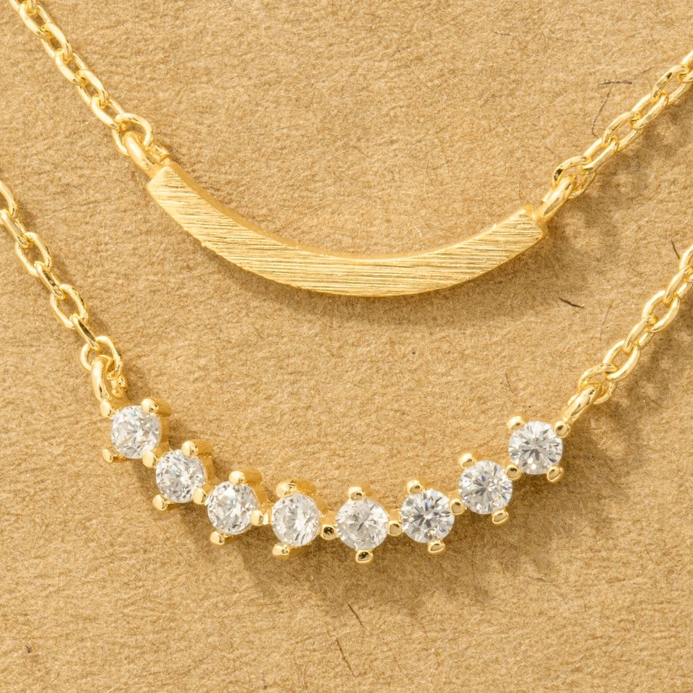 Layered Rhinestone Curved Necklace