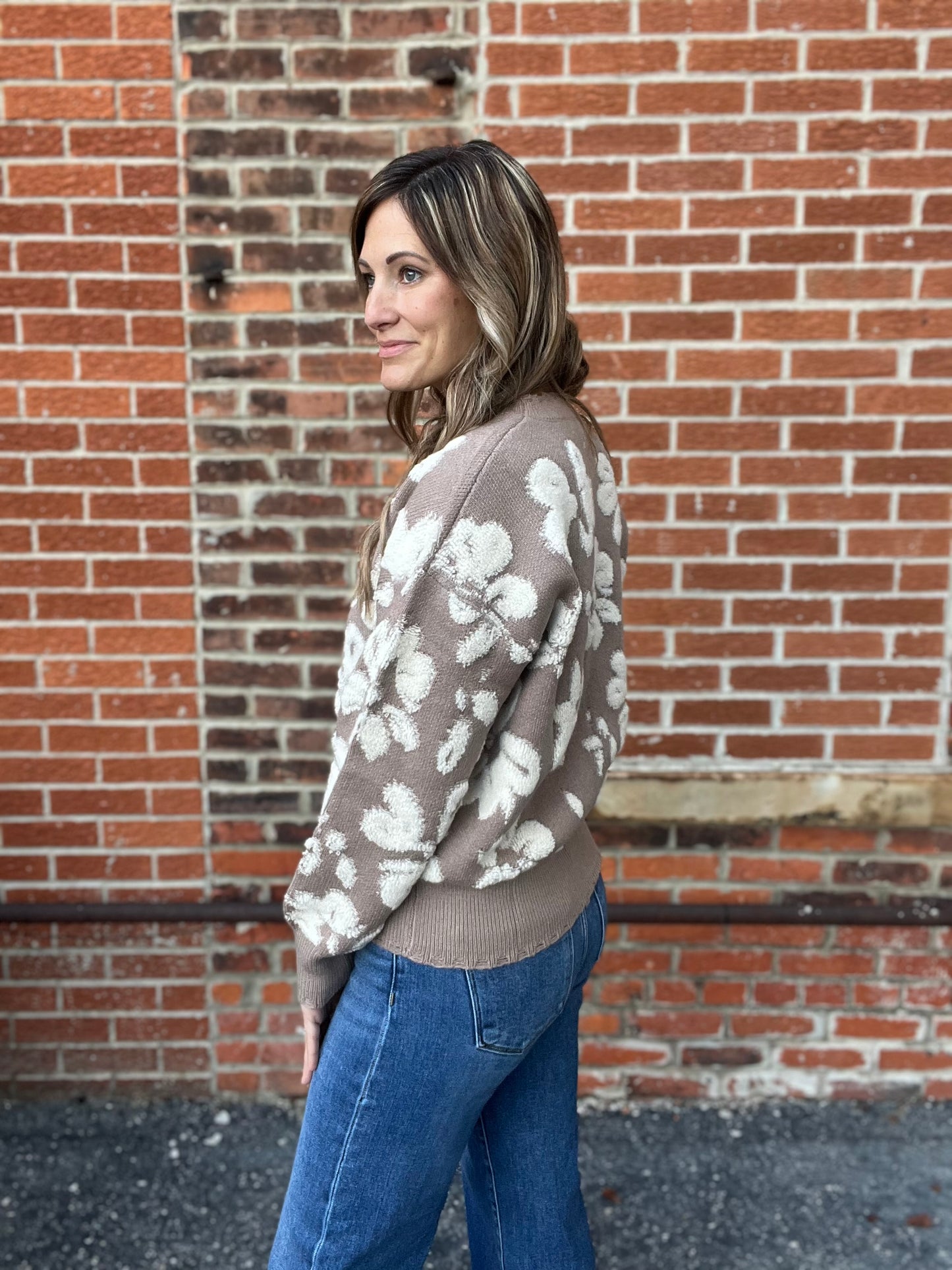 The Rori Floral Distressed Terry Knit Sweater