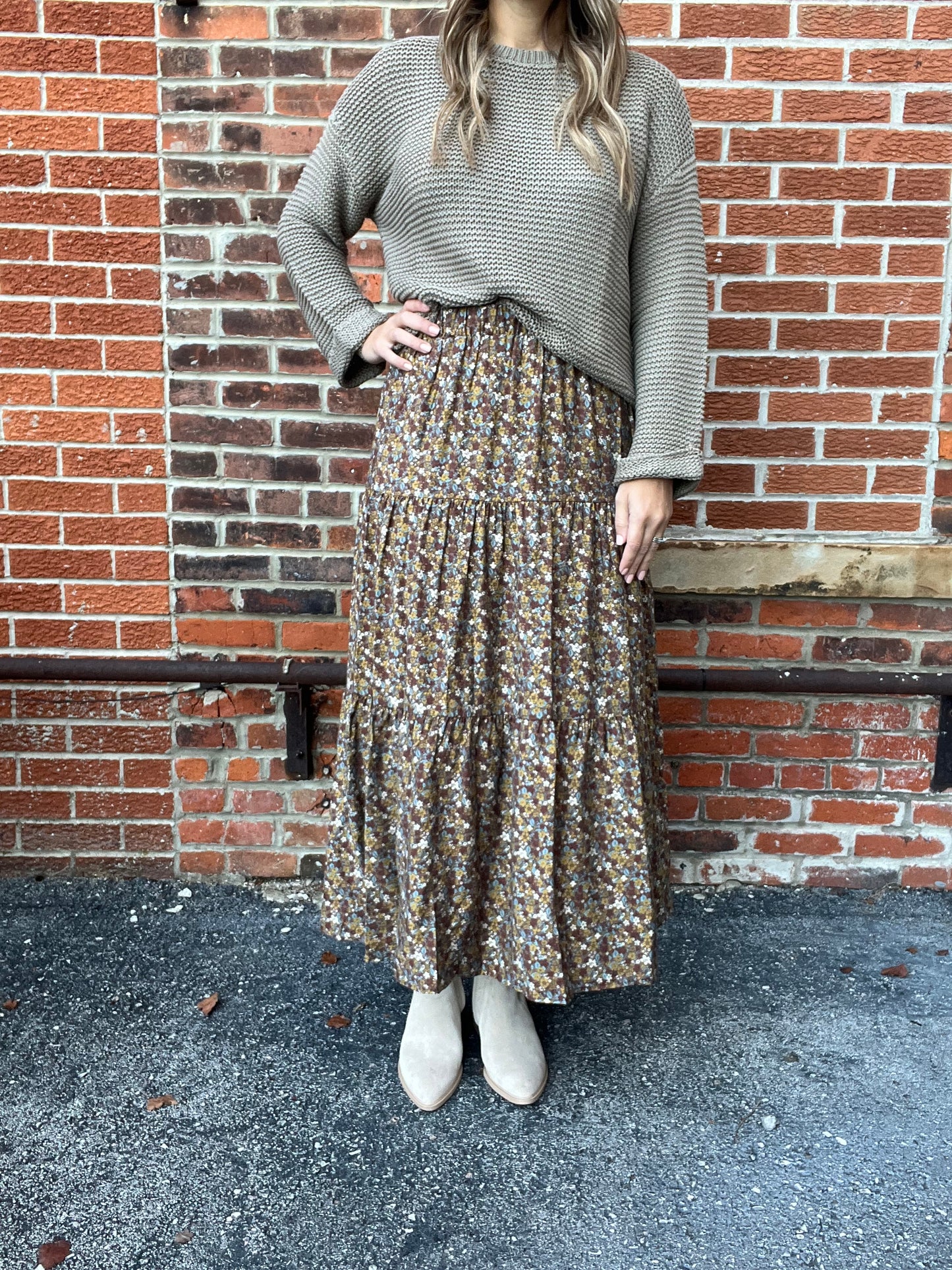 The Sarell Brown Floral Maxi Skirt