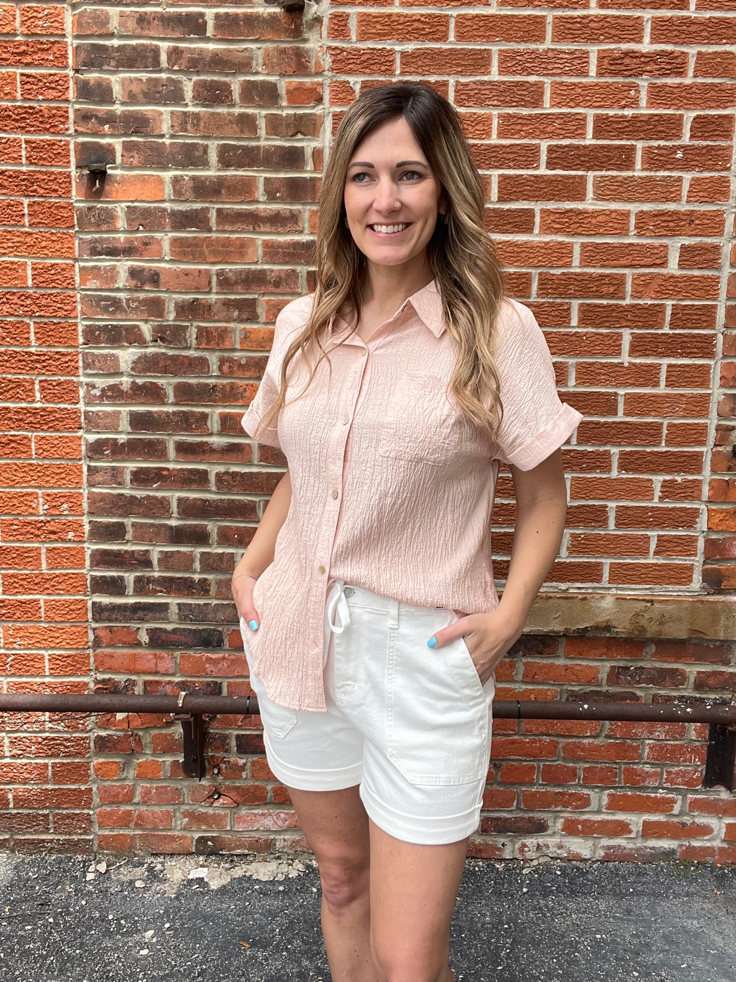 The Blush Blossom Button Down Top