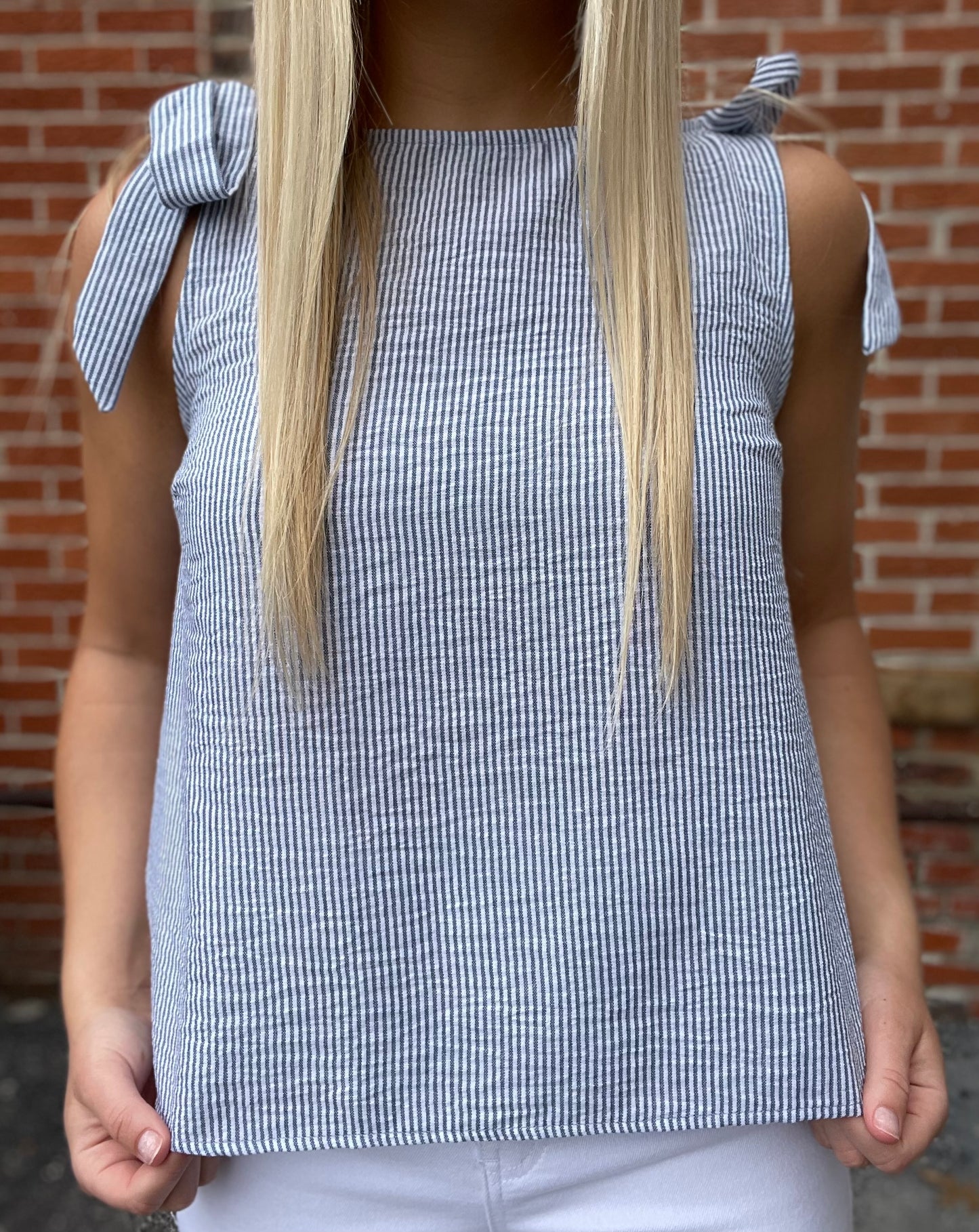 The Cohen Denim White Striped Tank