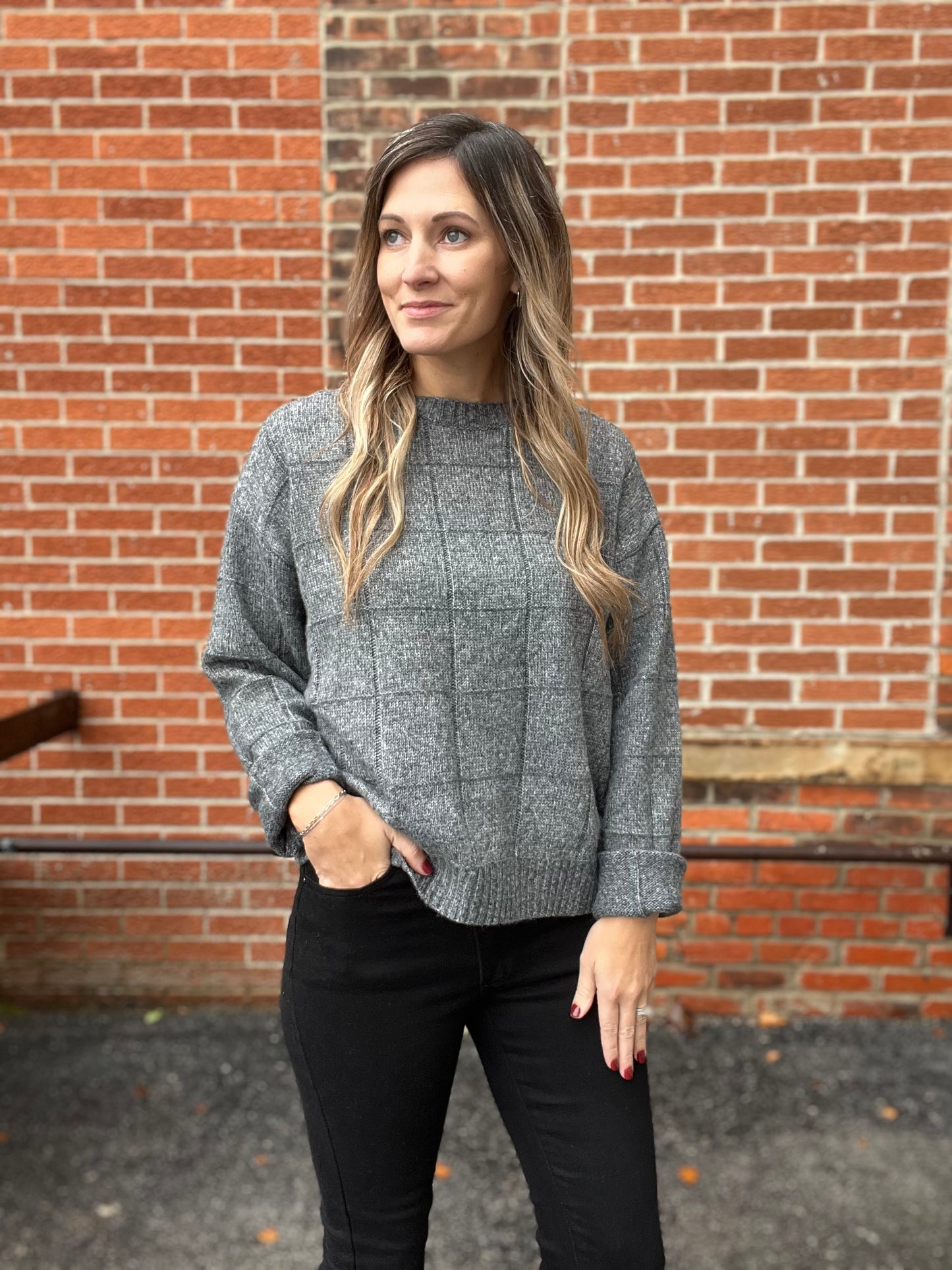 The Kimmy Windowpane Knit Sweater