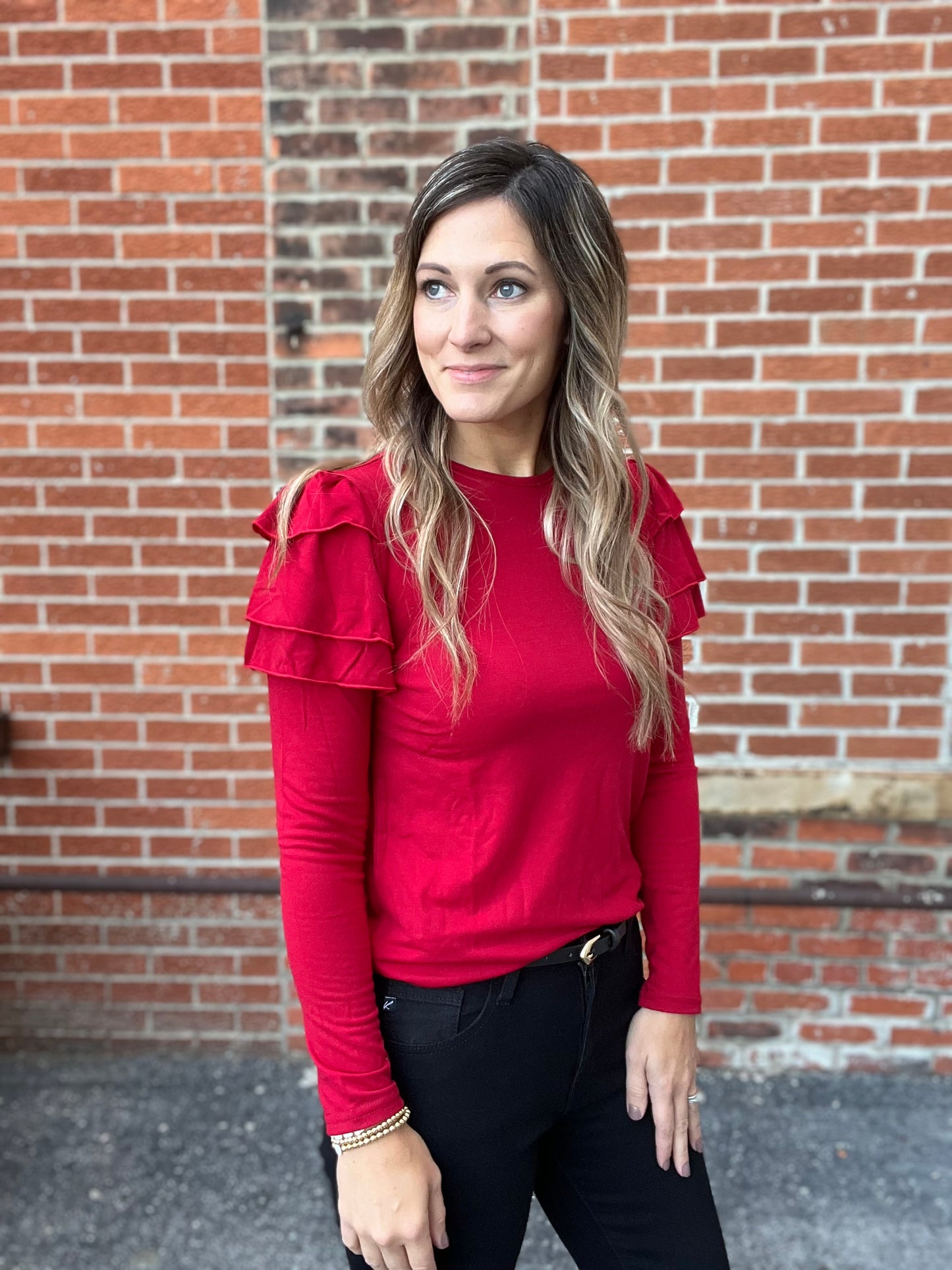 Red Ruffle Long Sleeve