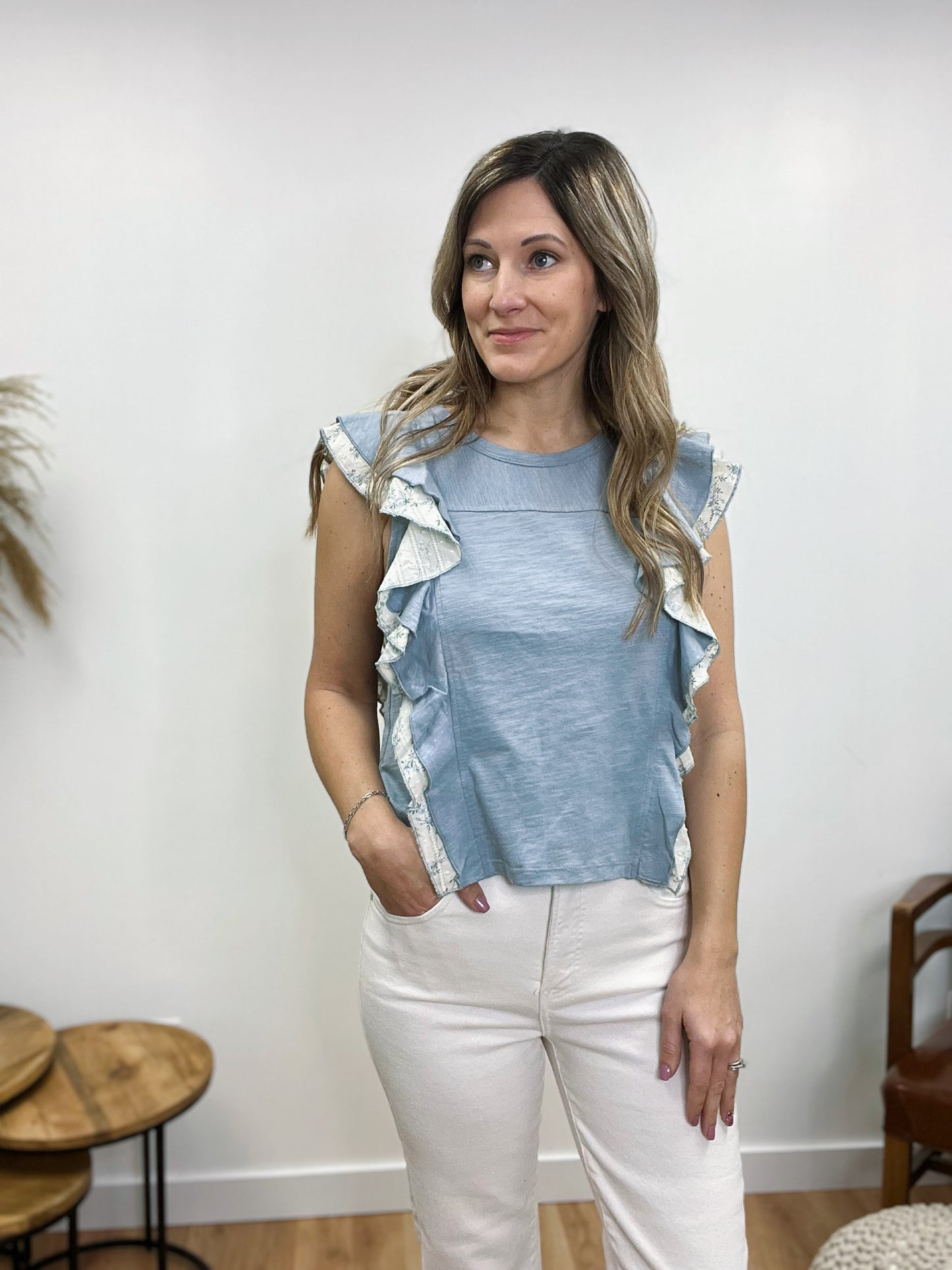 The Taytum Floral Contrast Flutter Top