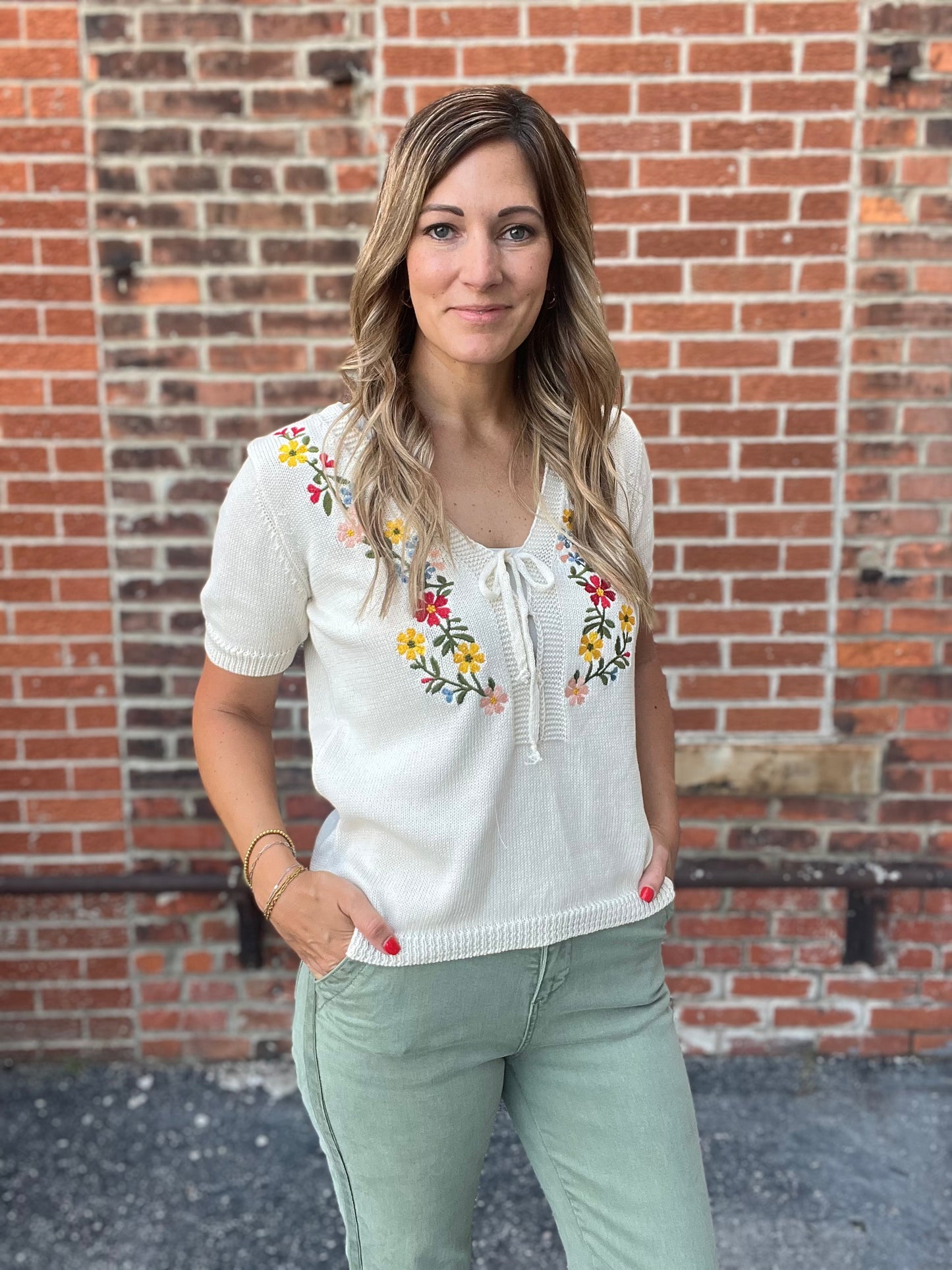 The Brin Floral Short Sleeve Sweater