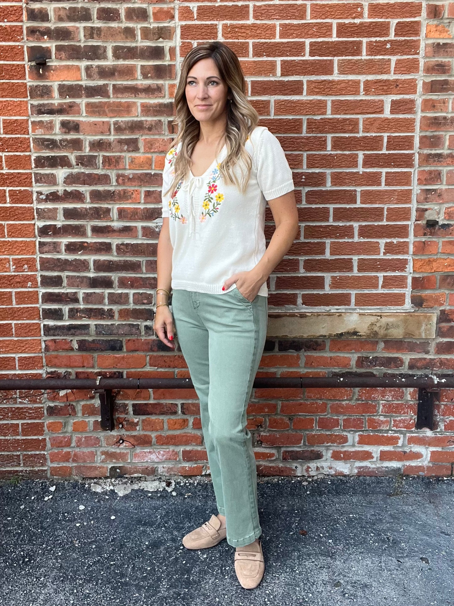 The Brin Floral Short Sleeve Sweater