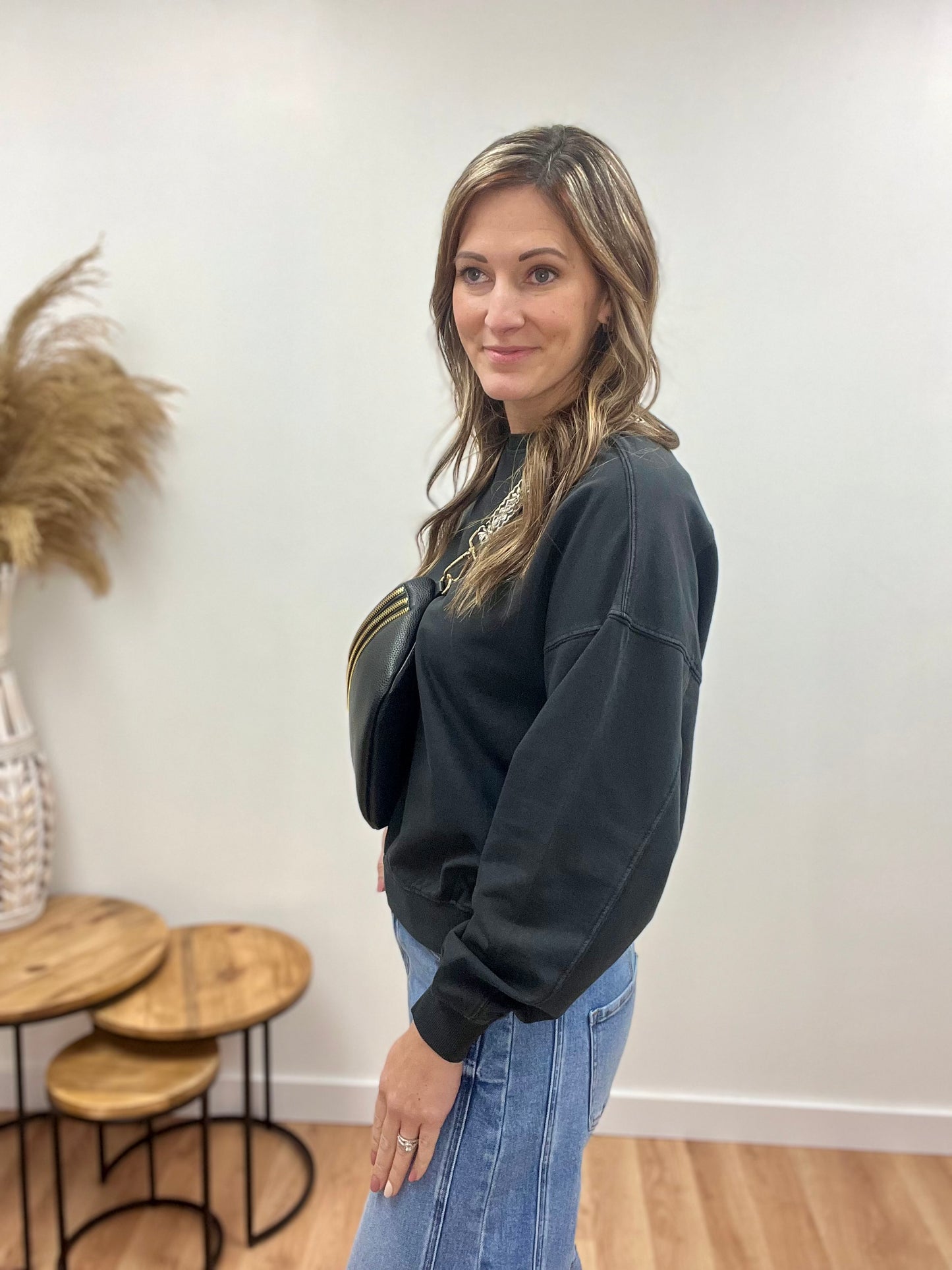 The Laurel Mineral Wash Black Pullover Sweatshirt