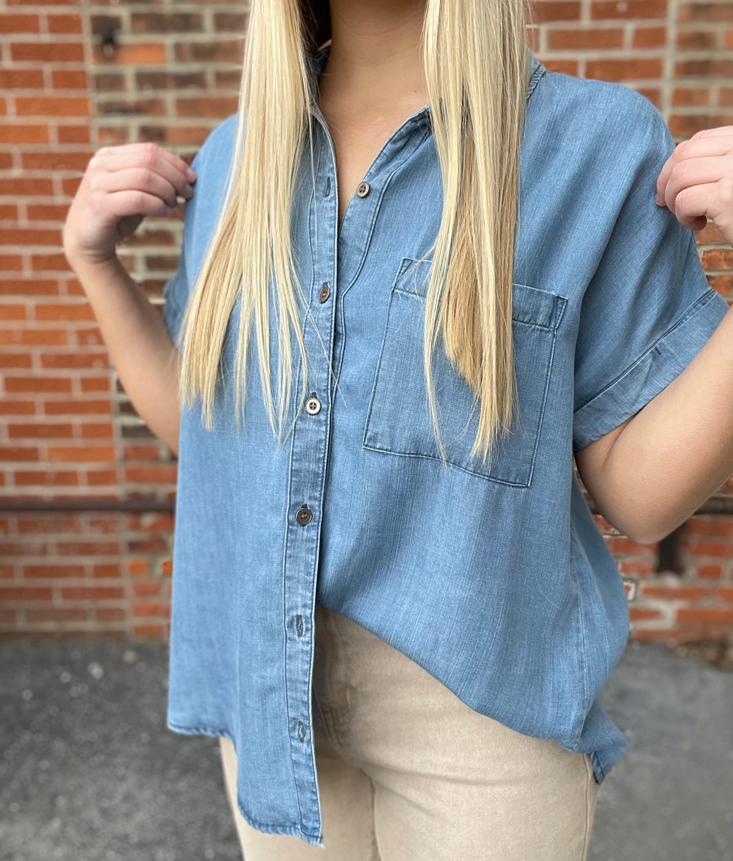 The Karmen Chambray Classic Denim Button Up