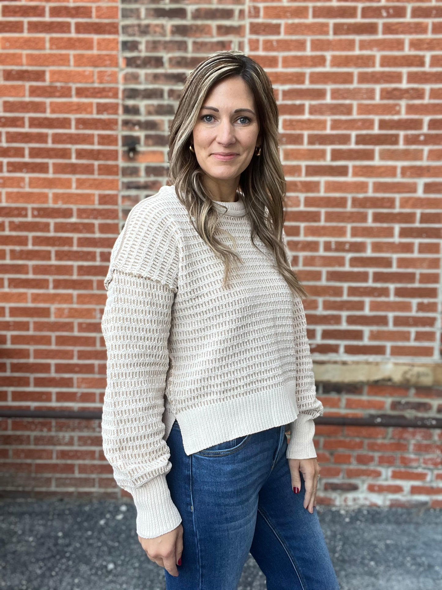 The Gemma Two Tone Textured Knit Sweater Top