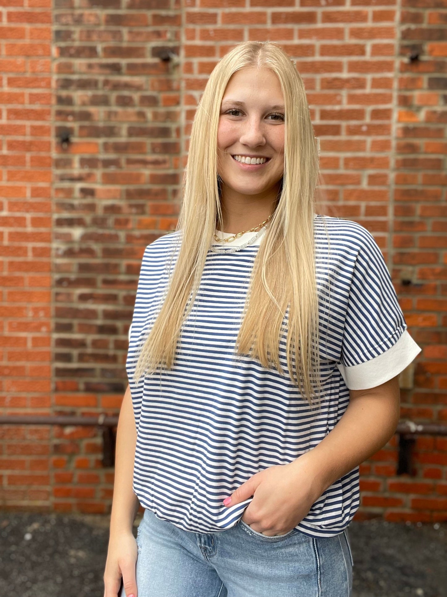 The Anaya Striped Contrast Short Sleeve Top