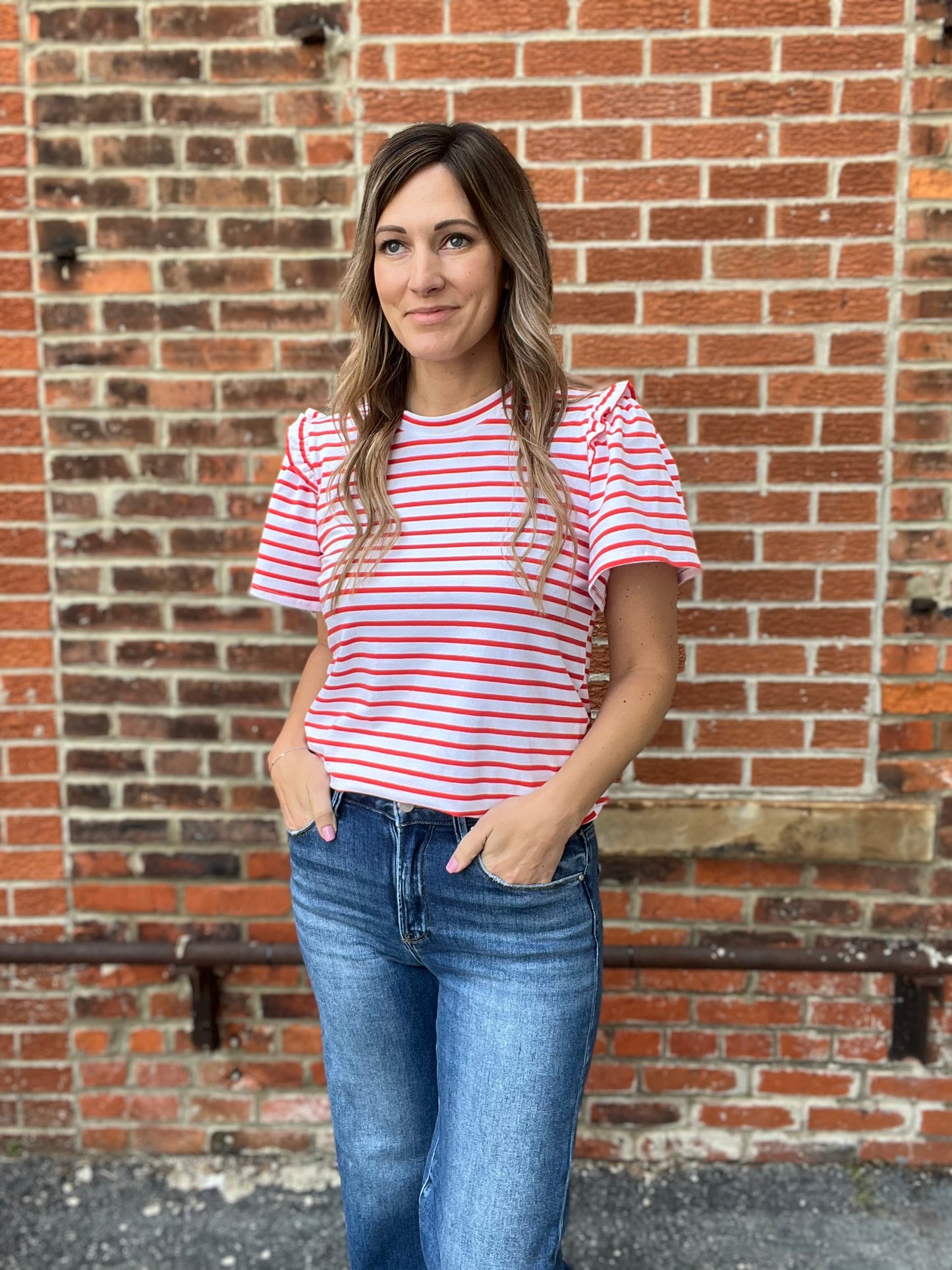 The Odelia Coral Striped Top