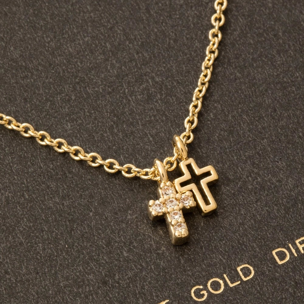 Secret Box Gold Dipped Cz Cross Pendant Necklace