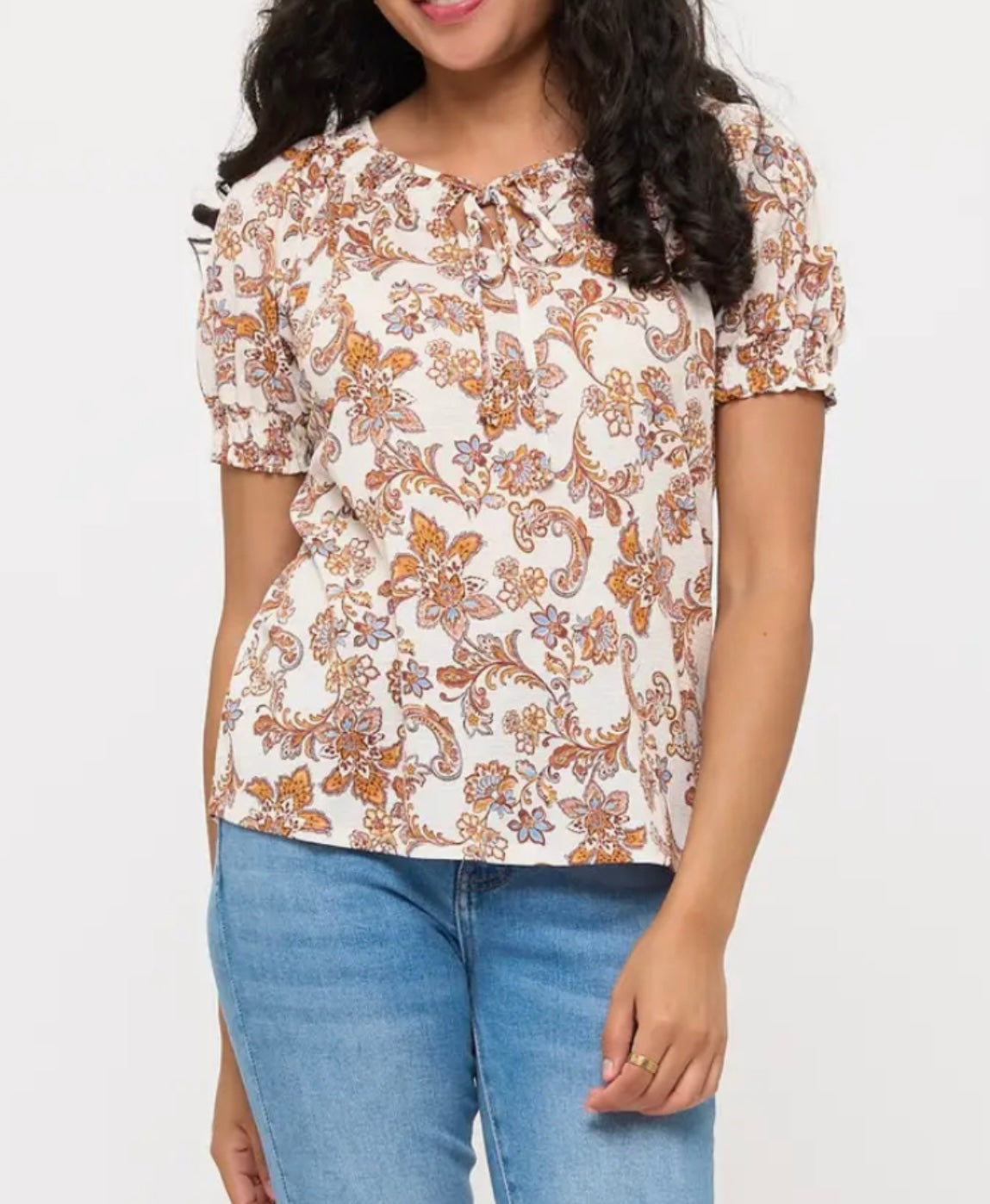 The Zinna Floral Mix Ruffle Neck Peasant