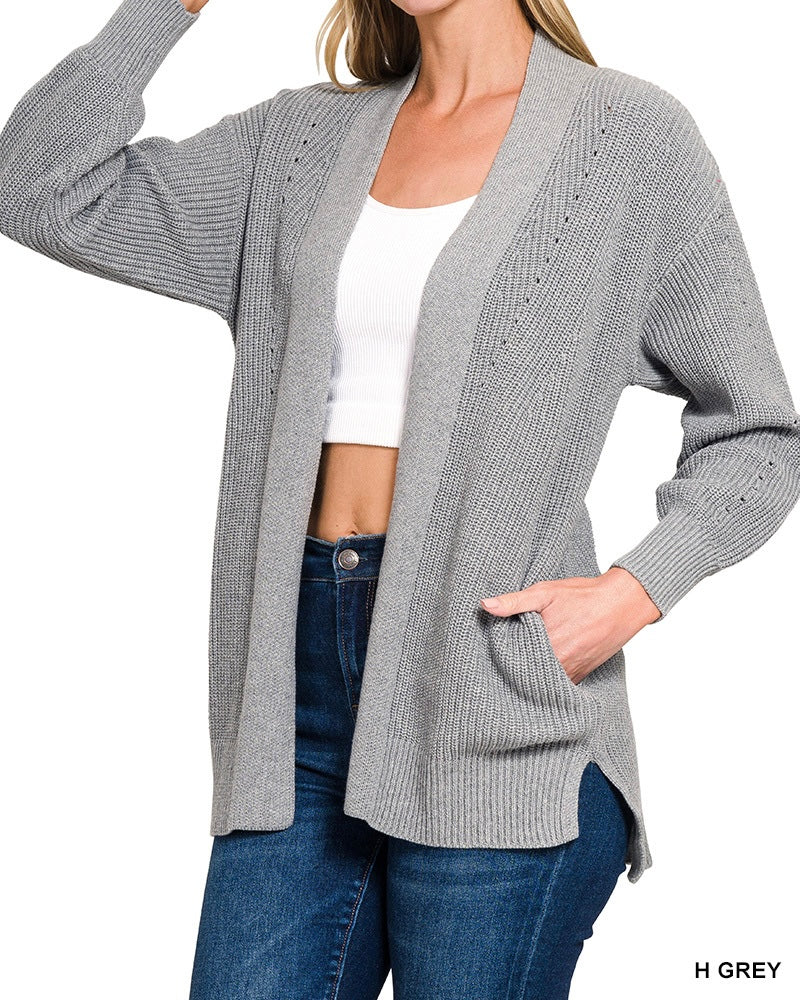 The Noli Open Front Eyelet Cardigan