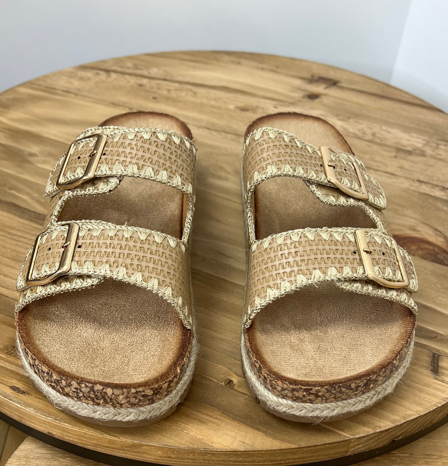 The Calix Cork Platform Raffia Sandals