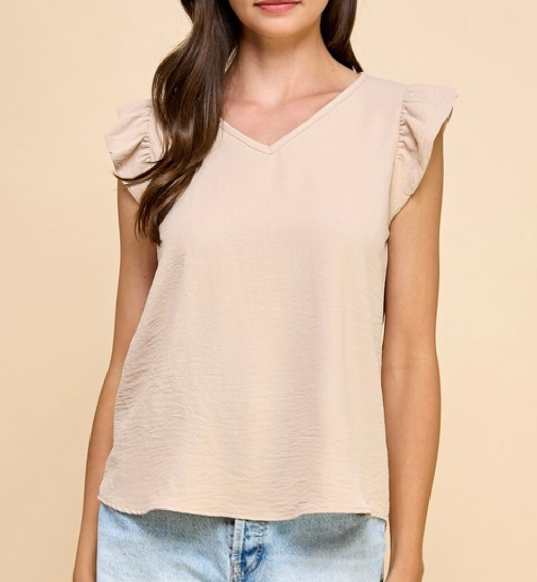 The Rylan V-Neck Flutter Cap Sleeve Top